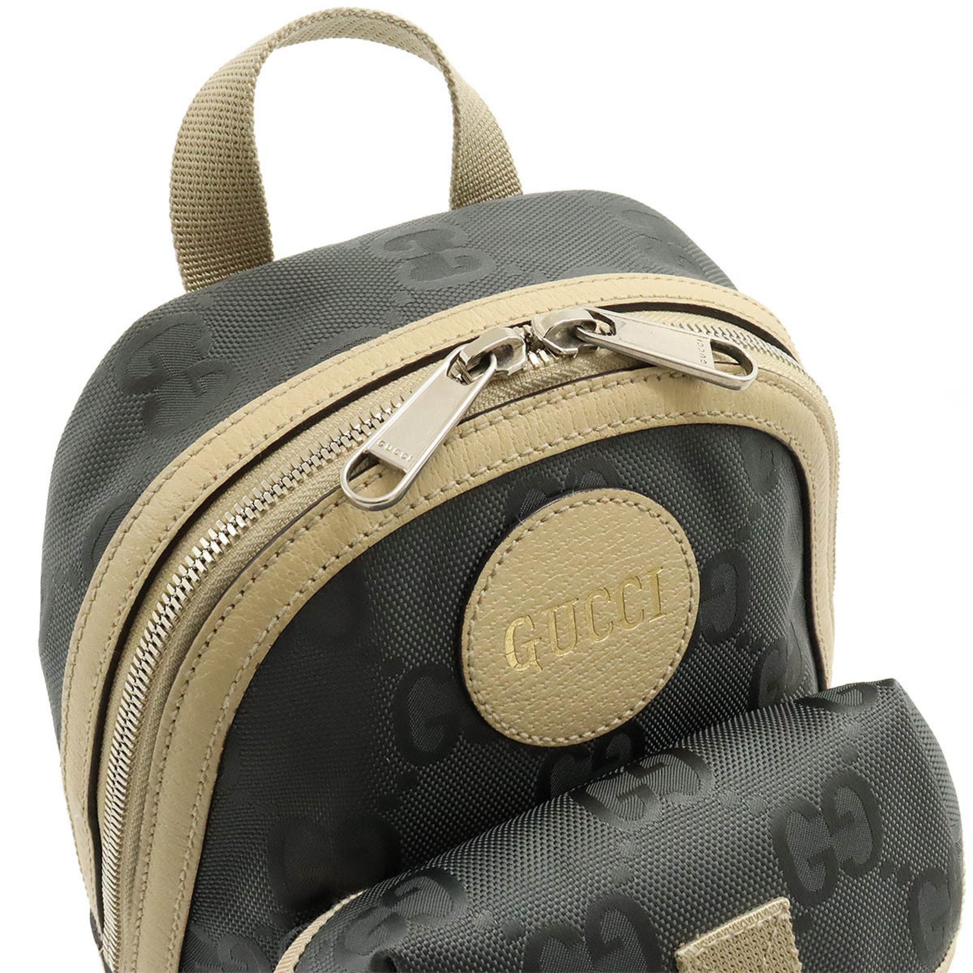 Gucci Beige Gray Nylon Canvas Leather Shoulder Bag Sling Bag (Pre-Owned)
