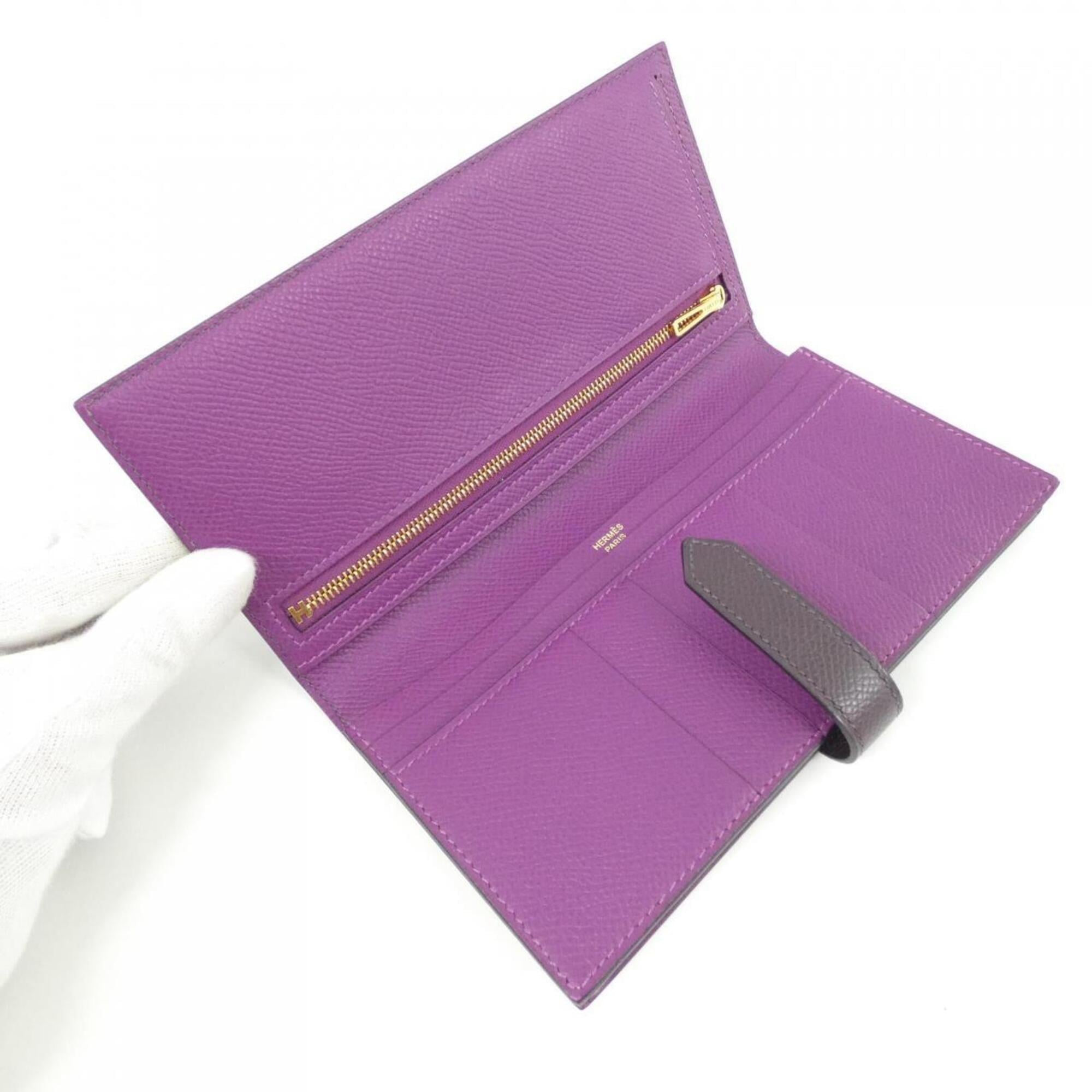 Hermes Anemone Purple Epsom Leather Long Wallet (Bi-Fold) (Pre-Owned)