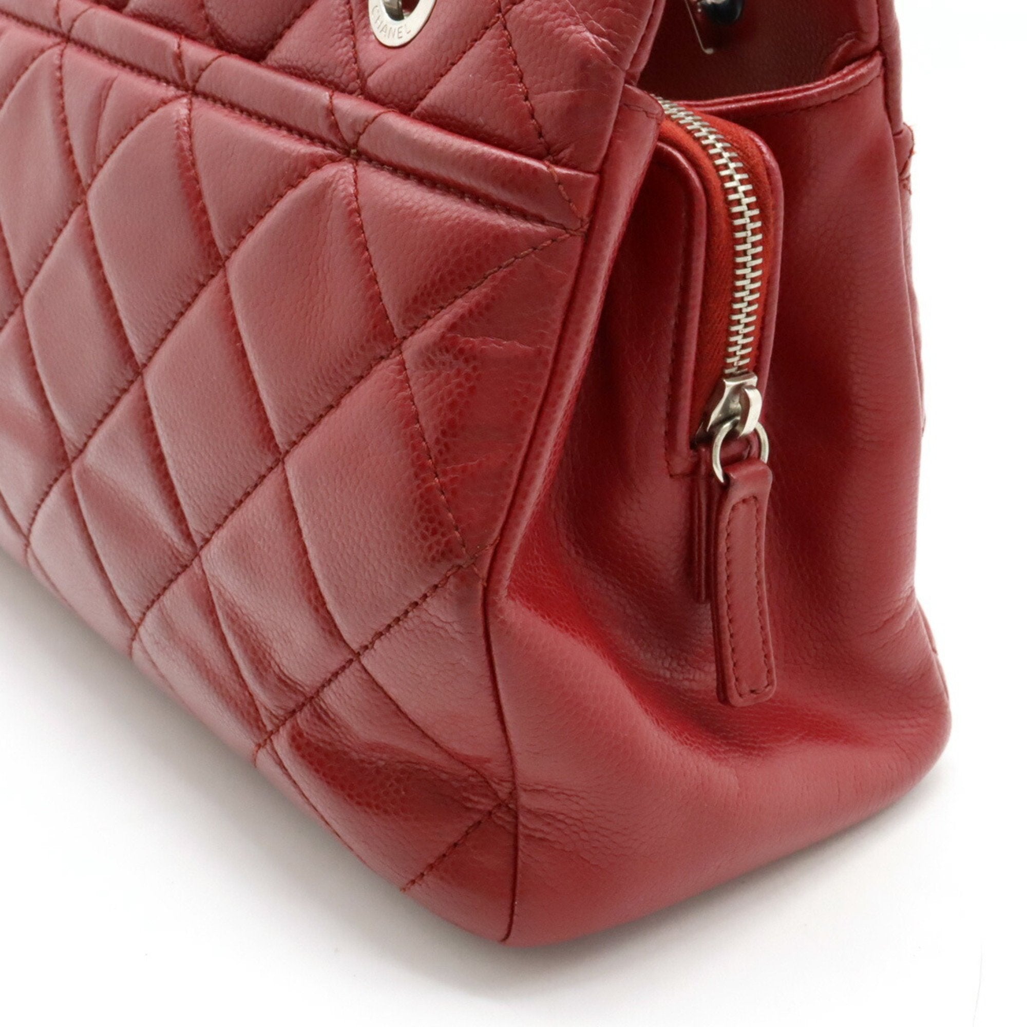 Chanel Matelasse Red Color Caviar Leather Shoulder Bag Tote Bag (Pre-Owned)