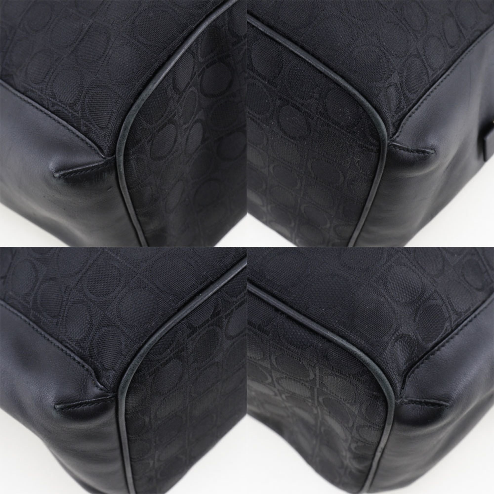 Salvatore Ferragamo Gancini Black Canvas Shoulder Bag (Pre-Owned)