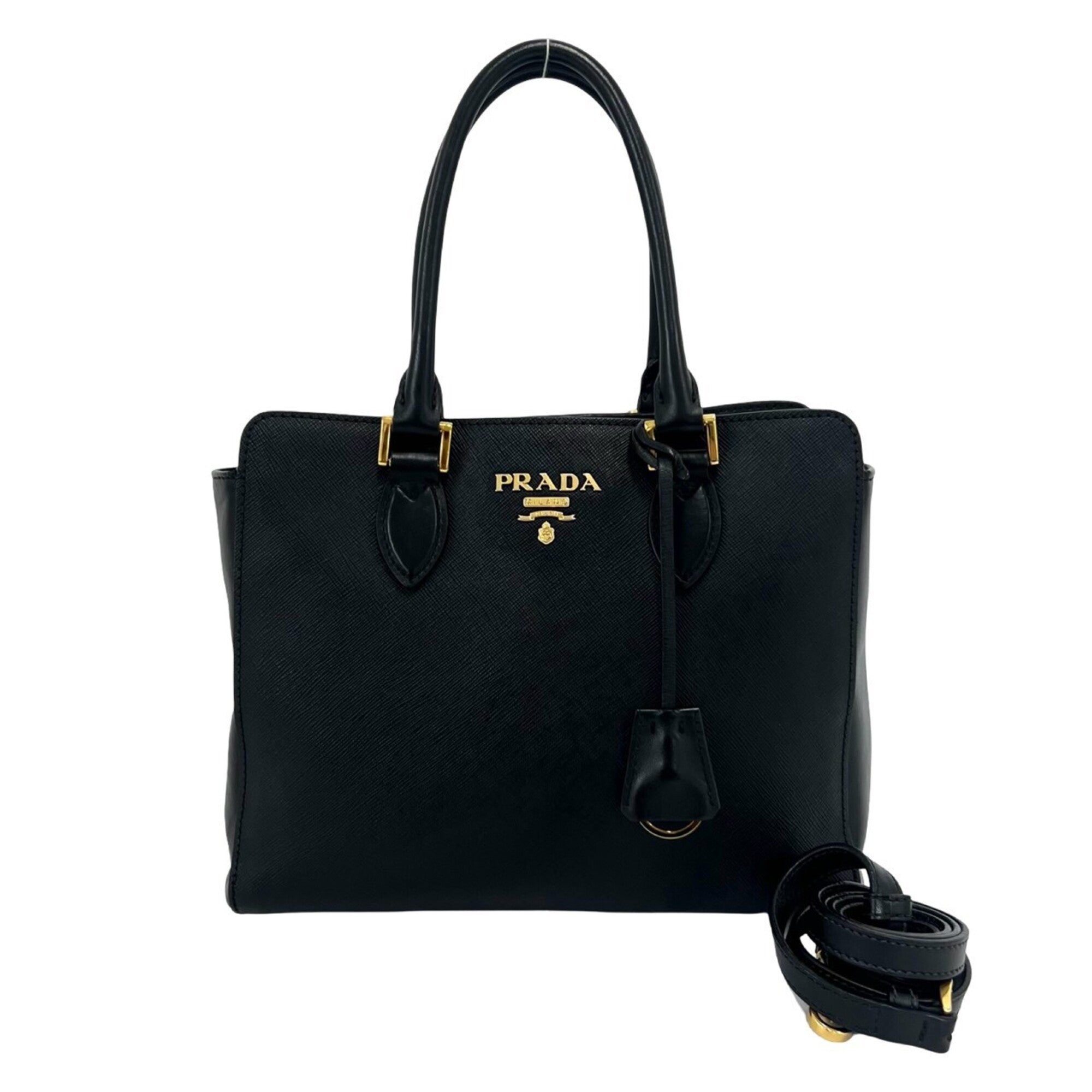 Prada Black Leather Handbag Shoulder Bag Tote Bag (Pre-Owned)