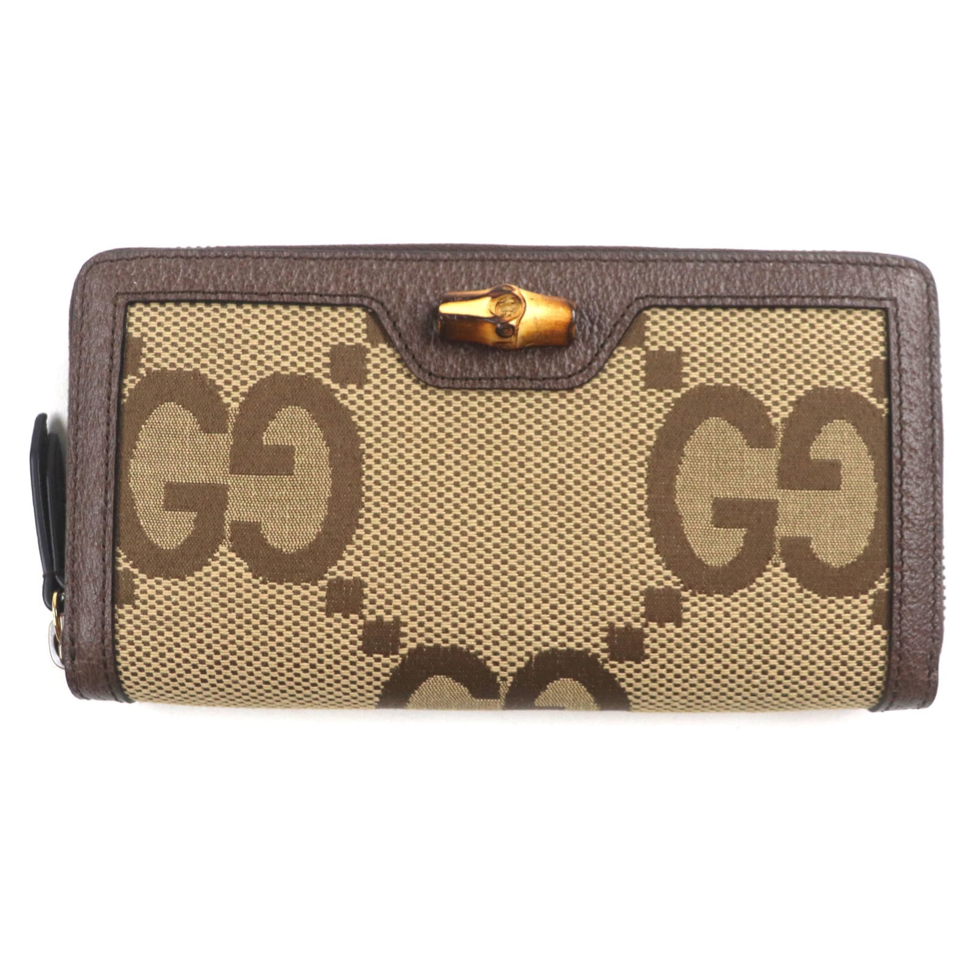 Gucci Bamboo Beige Brown Bamboo Gg Canvas Long Wallet (Bi-Fold) (Pre-Owned)
