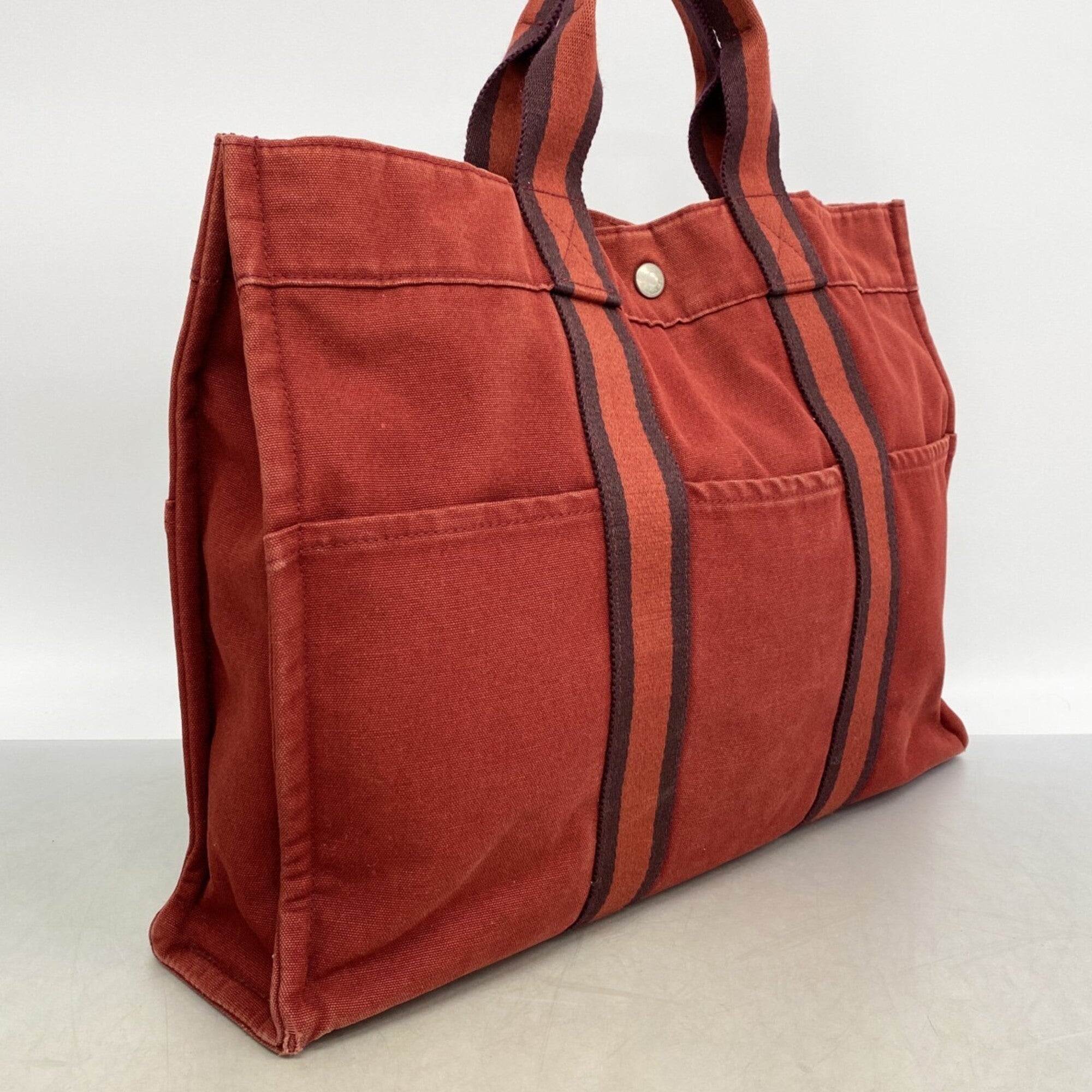 Hermes Red Color Canvas Tote Bag (Pre-Owned)