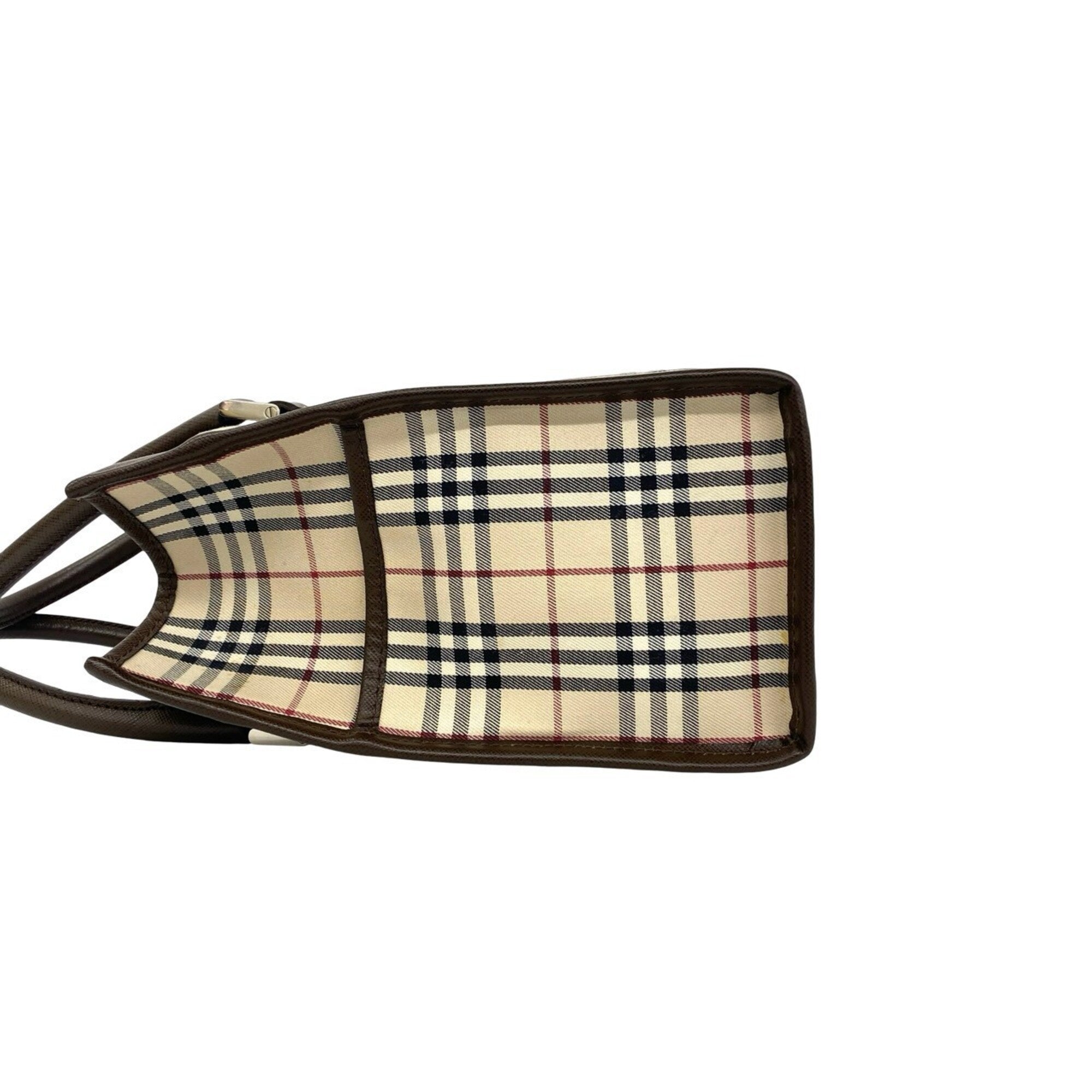 Burberry Beige Brown Canvas Leather Handbag Tote Bag (Pre-Owned)