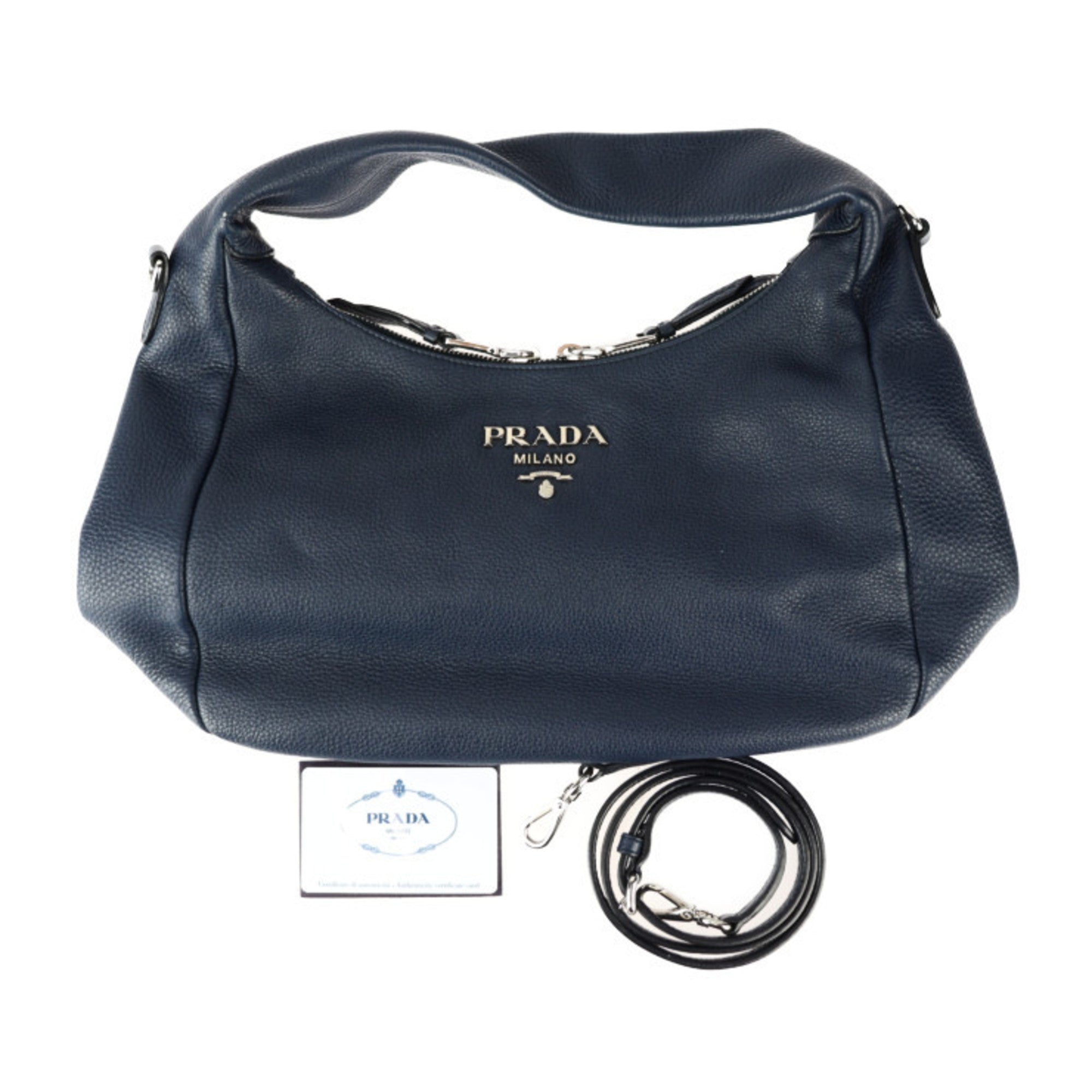 Prada Navy Leather Handbag Shoulder Bag (Pre-Owned)