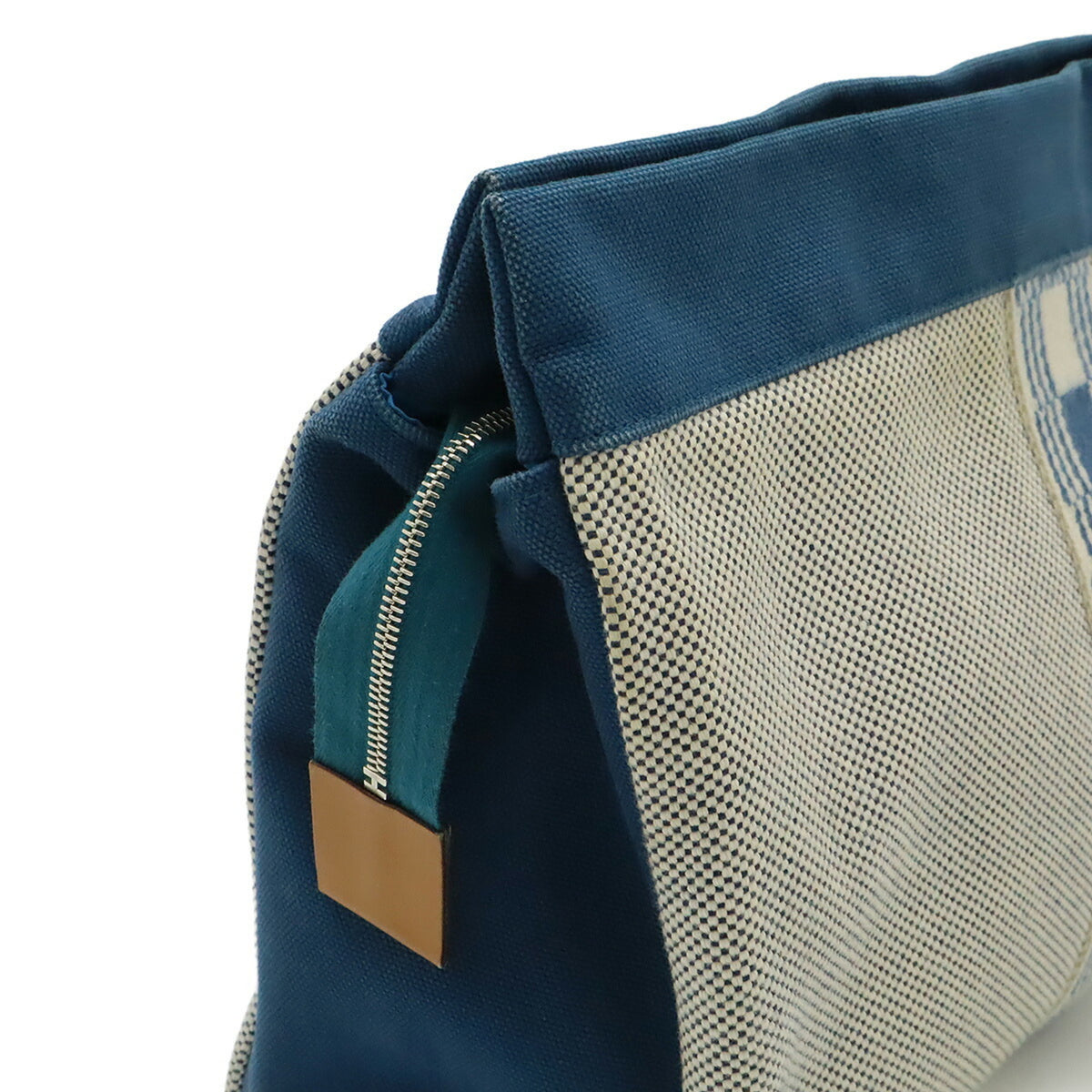Hermes Blue Ivory Canvas Clutch Bag (Pre-Owned)