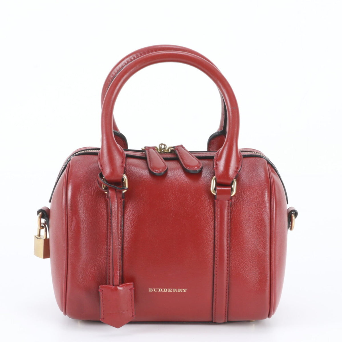 Burberry Red Color Leather Boston Bag Handbag Tote Bag (Pre-Owned)