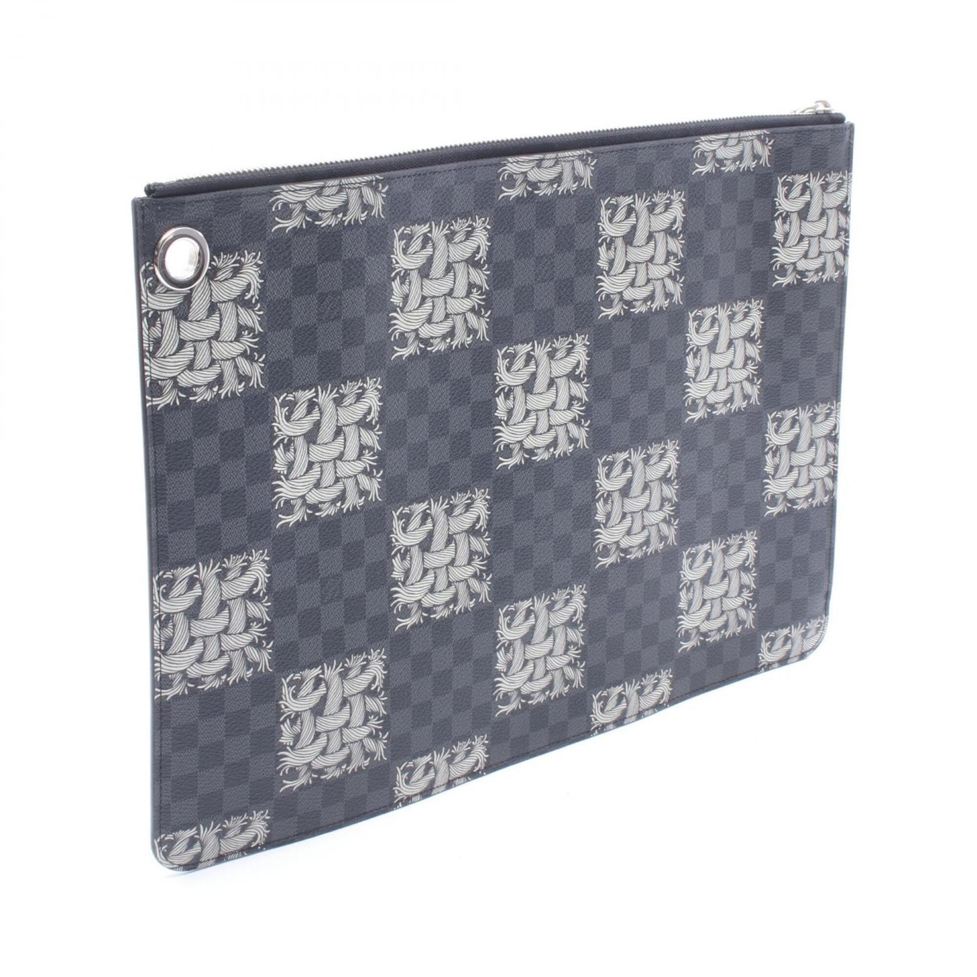 Louis Vuitton Black Coated Canvas Damier Graphite Pvc Clutch Bag Handbag Pochette (Pre-Owned)