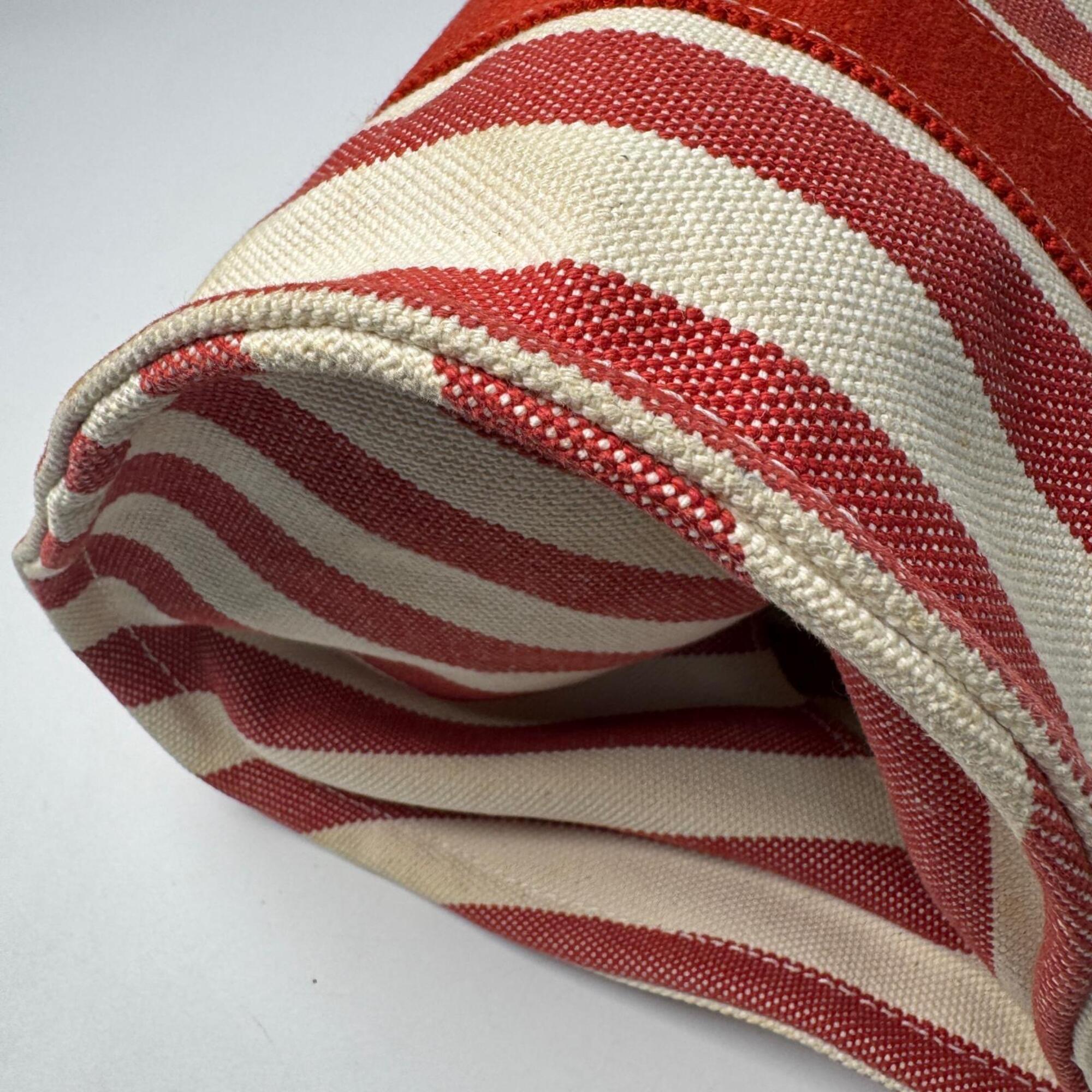 Hermes Cream Red Color Canvas Handbag Pouch Tote Bag (Pre-Owned)