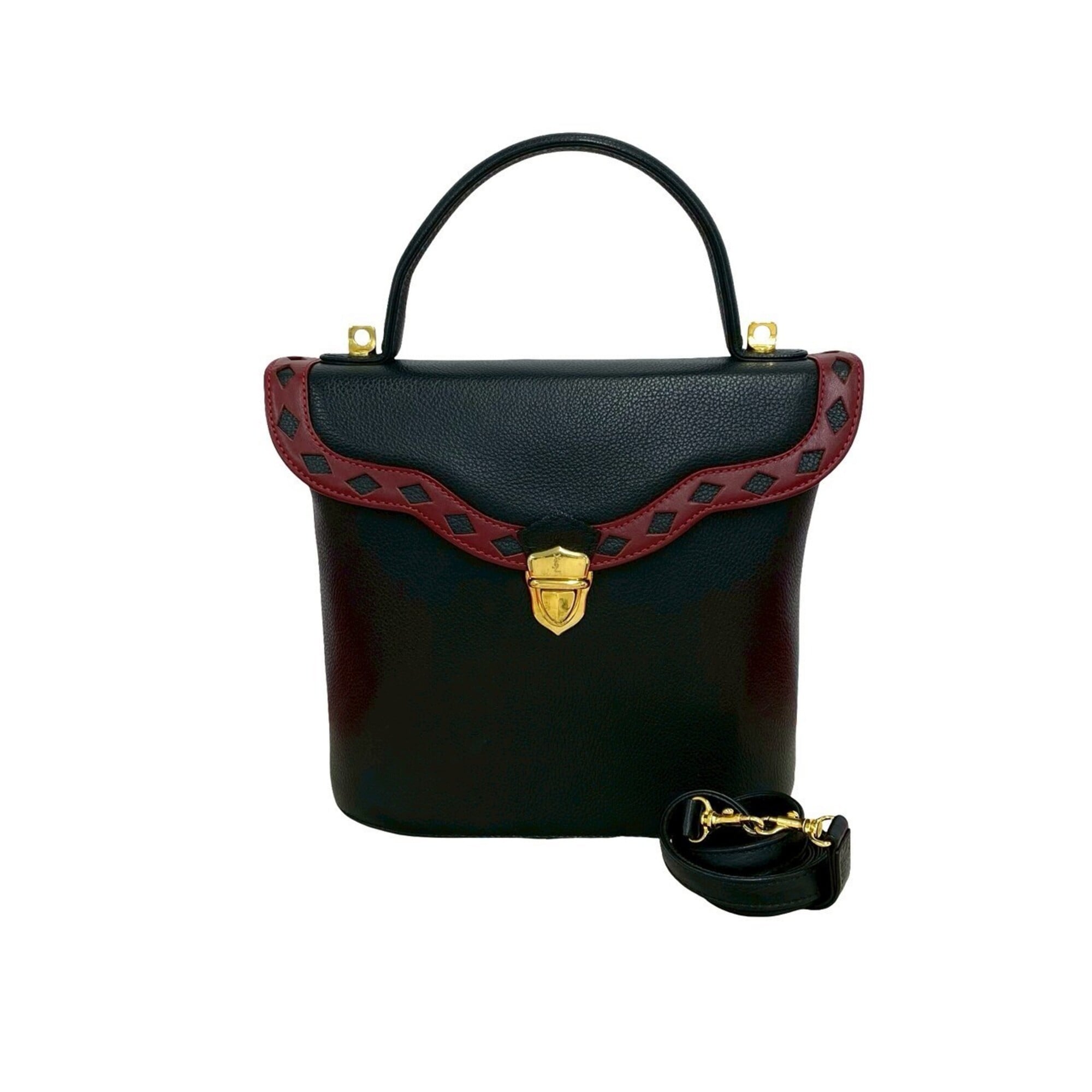 Yves Saint Laurent Black Red Color Leather Handbag Shoulder Bag (Pre-Owned)