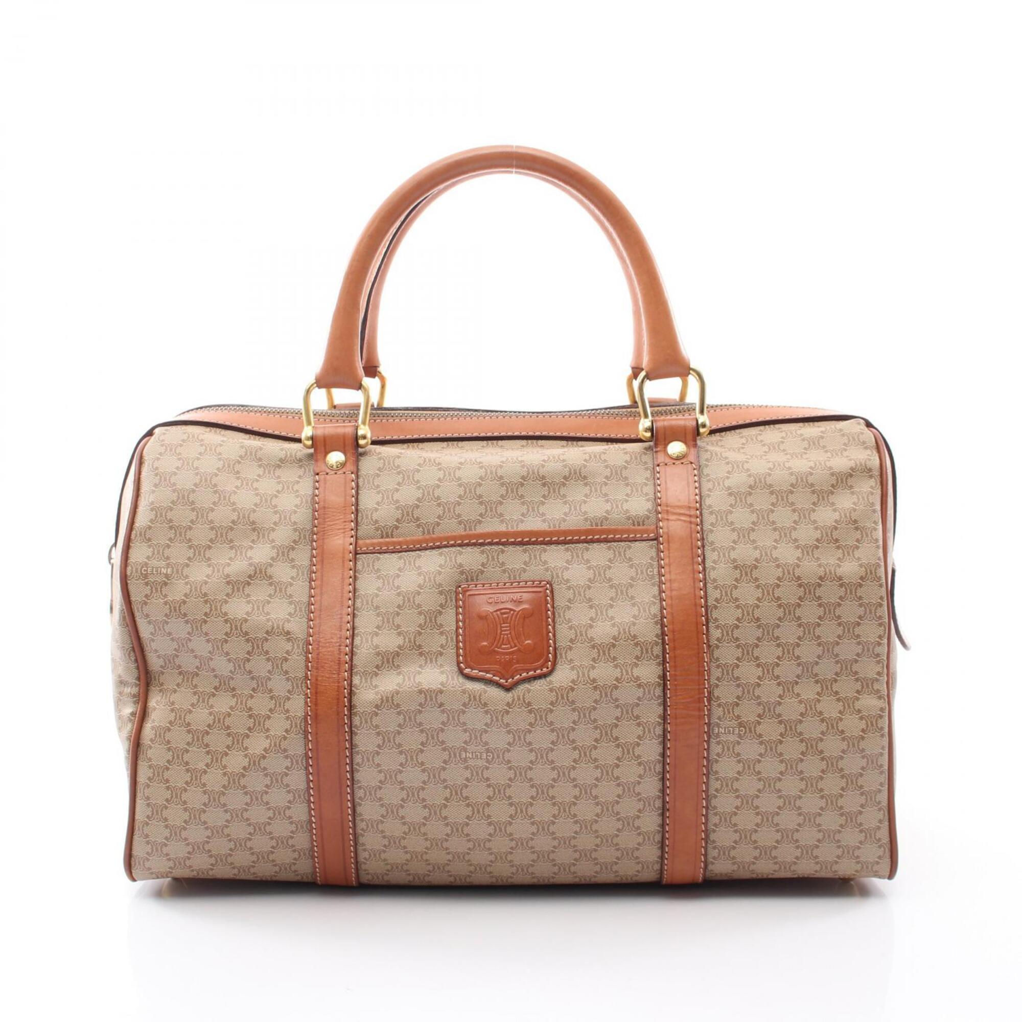 Celine Beige Brown Coated Canvas Leather Boston Bag Handbag (Pre-Owned)