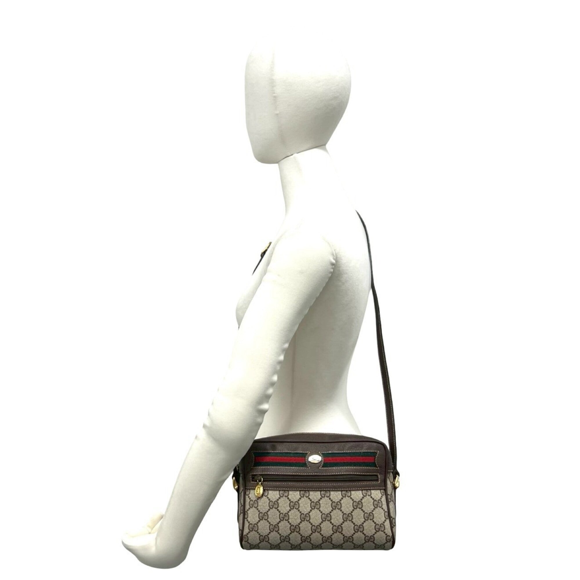 Gucci Brown Green Red Color Leather Pvc Pochette Shoulder Bag (Pre-Owned)