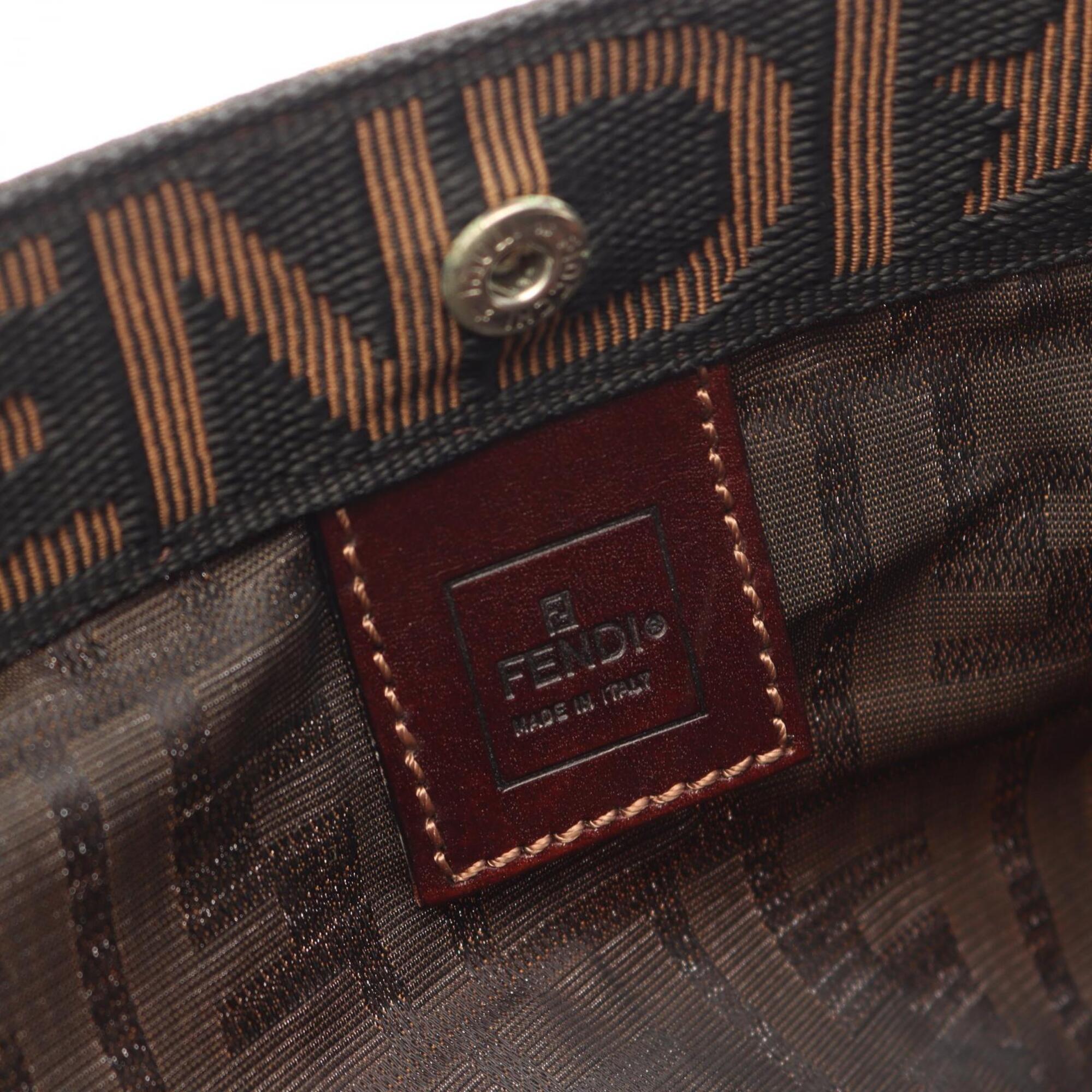 Fendi Brown Leather Canvas Handbag Tote Bag (Pre-Owned)