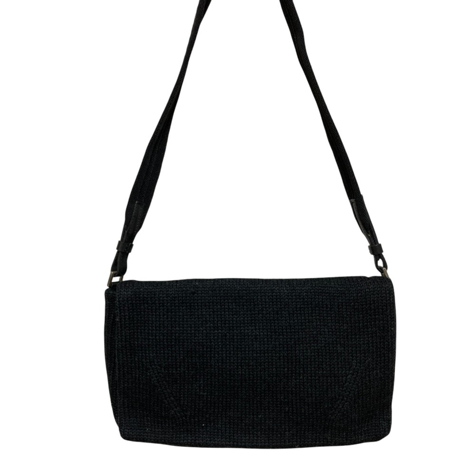 Prada Black Wool Leather Shoulder Bag (Pre-Owned)