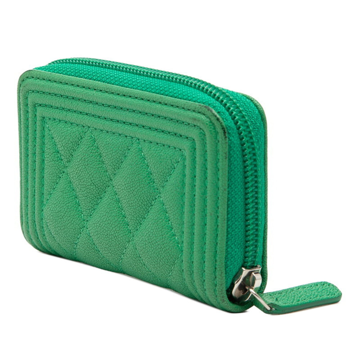 Chanel Boy Chanel Green Grained Calfskin Coin Purse/Coin Case (Pre-Owned)