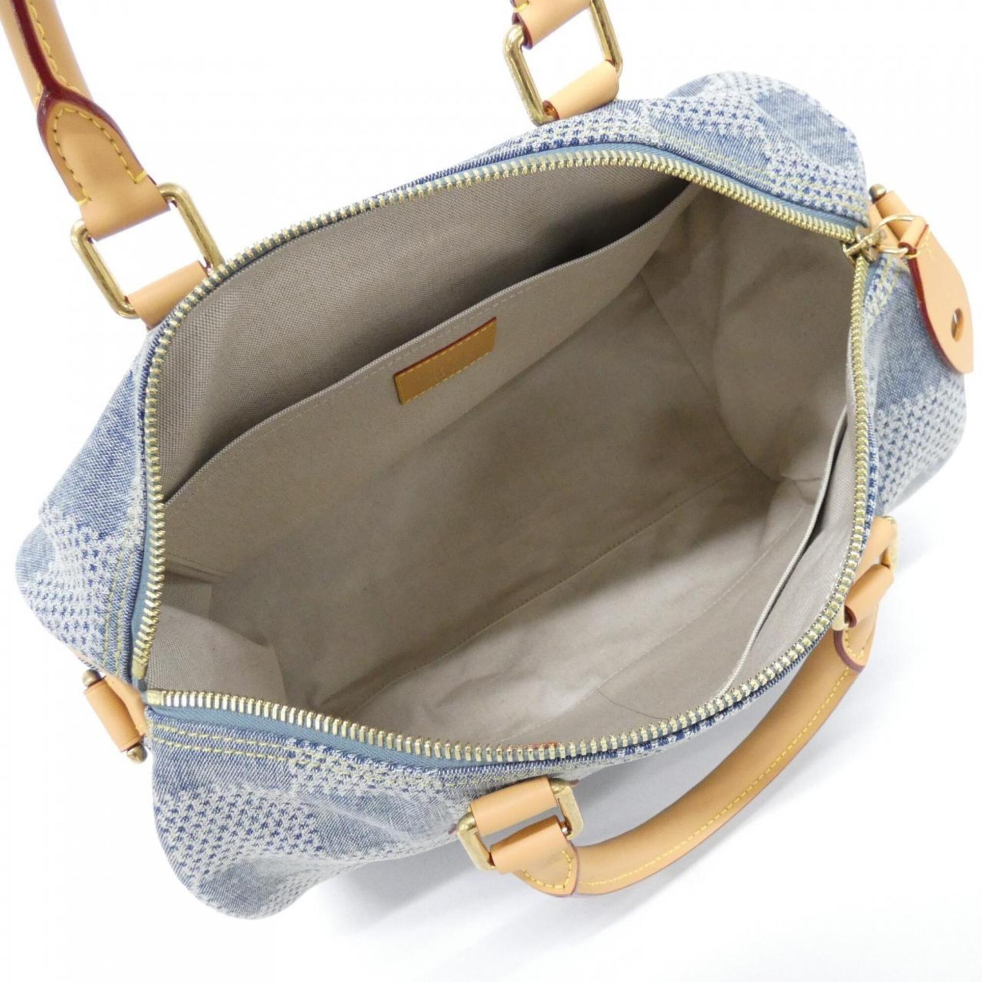 Louis Vuitton Blue Cotton Canvas Leather Handbag (Pre-Owned)