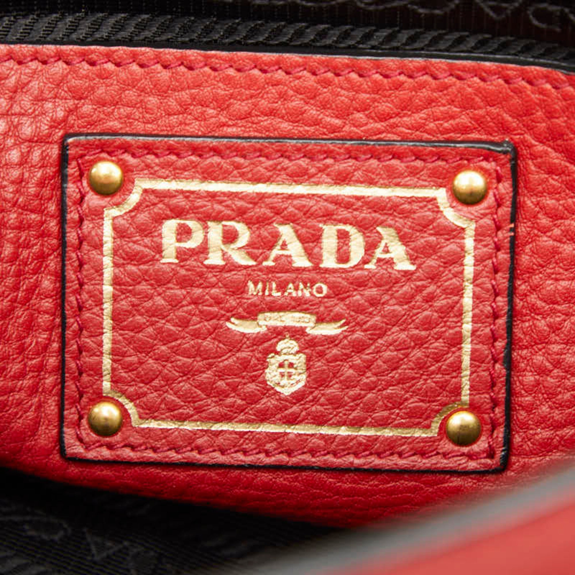 Prada Red Color Leather Handbag Shoulder Bag (Pre-Owned)