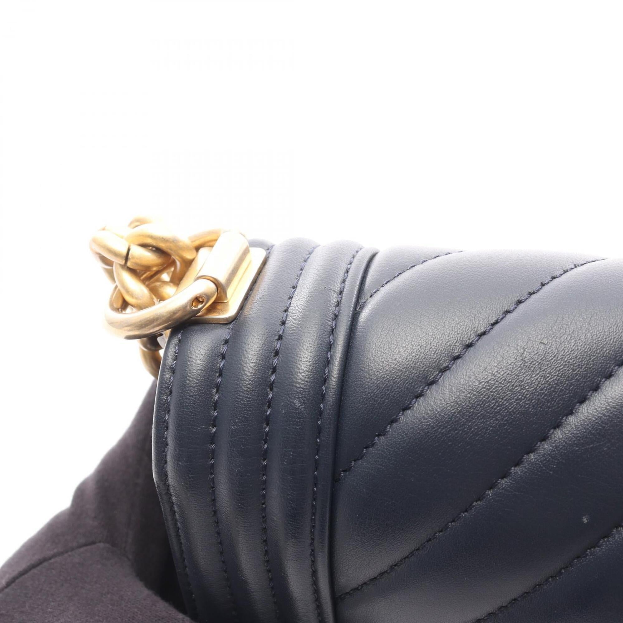 Chanel Navy Leather Handbag Shoulder Bag (Pre-Owned)