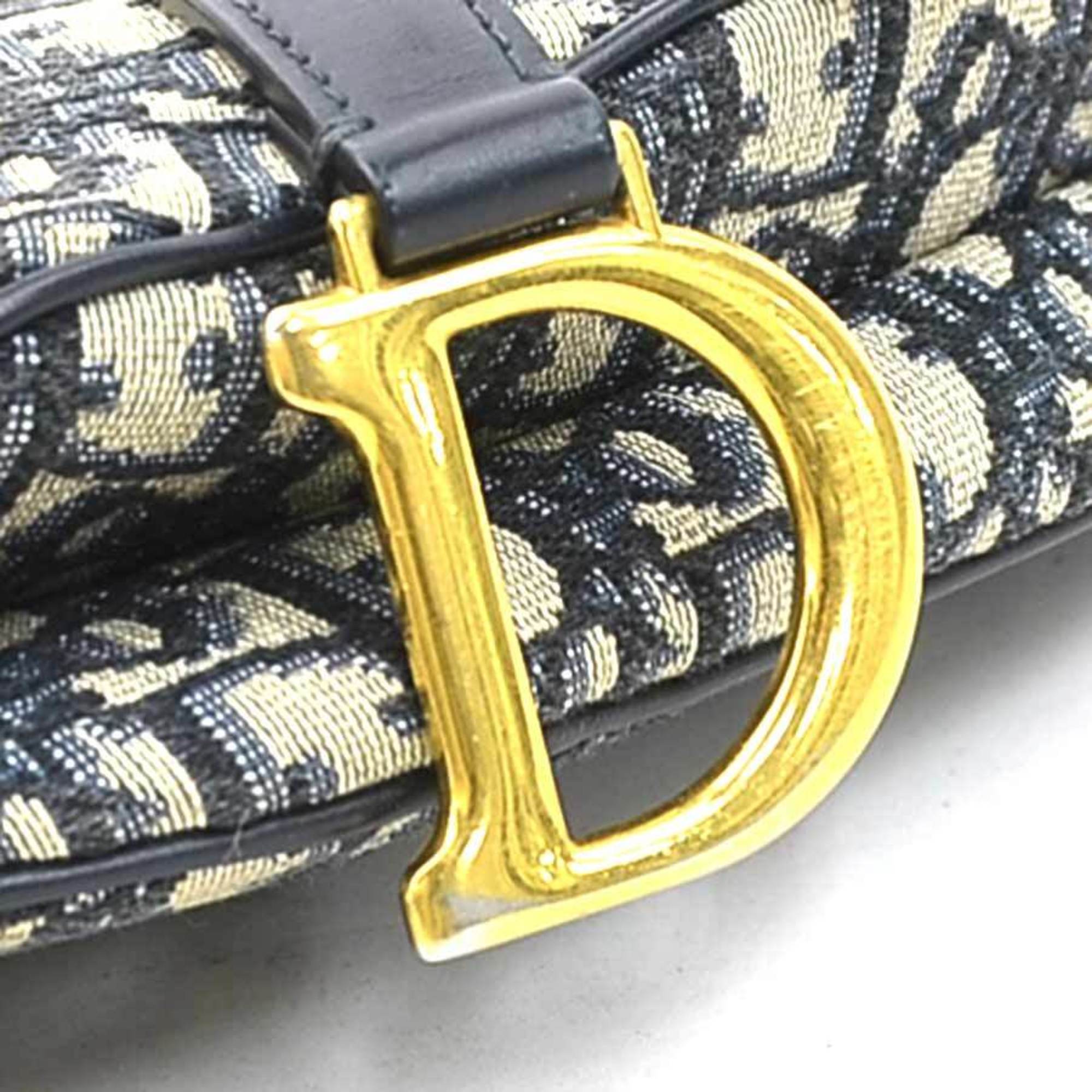 Christian Dior Navy Canvas Leather Handbag Saddle Bag Shoulder Bag (Pre-Owned)
