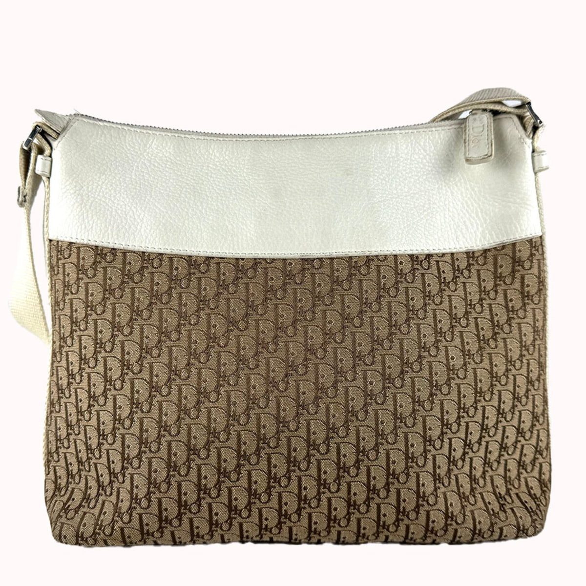 Christian Dior Brown Ivory Canvas Leather Shoulder Bag (Pre-Owned)