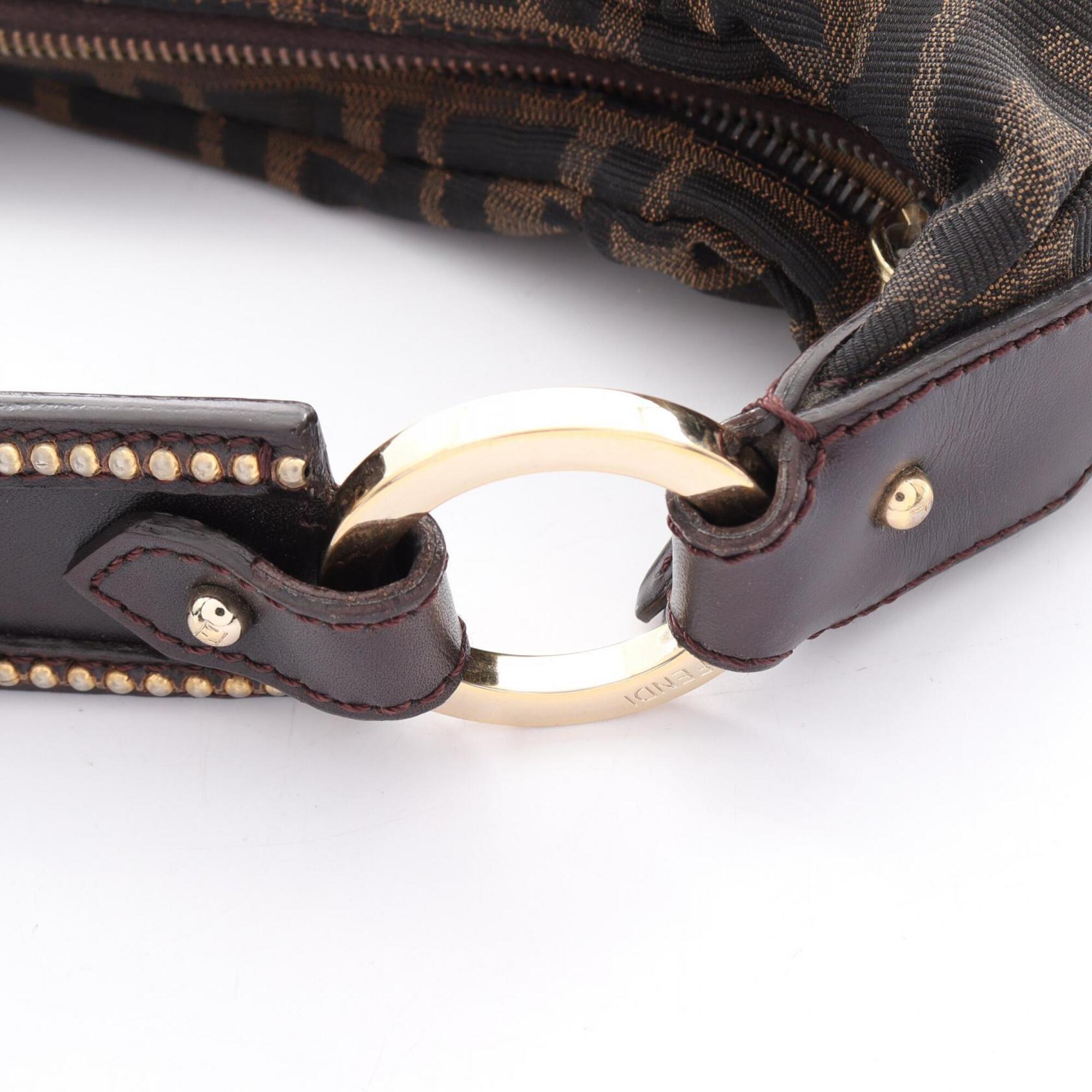 Fendi Black Brown Canvas Leather Handbag Shoulder Bag (Pre-Owned)
