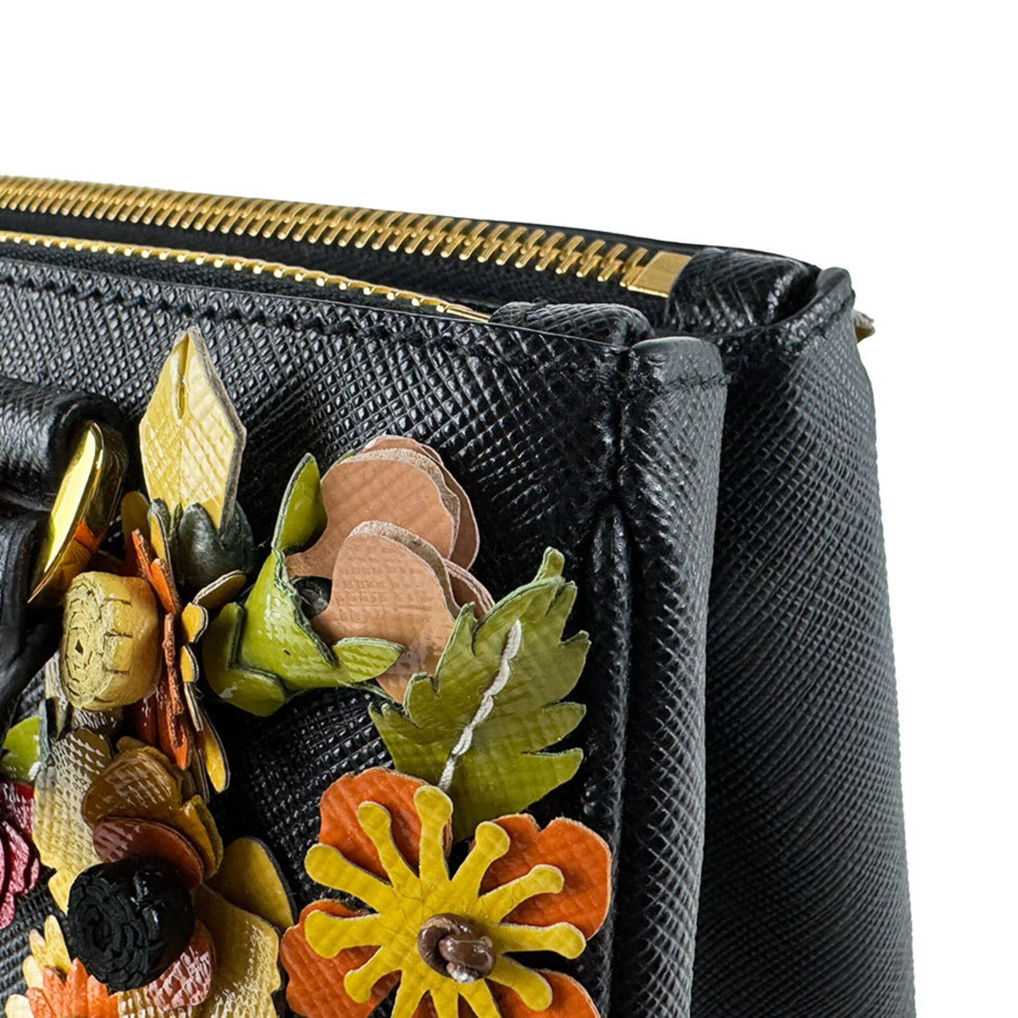 Prada Black Multi-Color Patent Leather Leather Handbag Shoulder Bag (Pre-Owned)