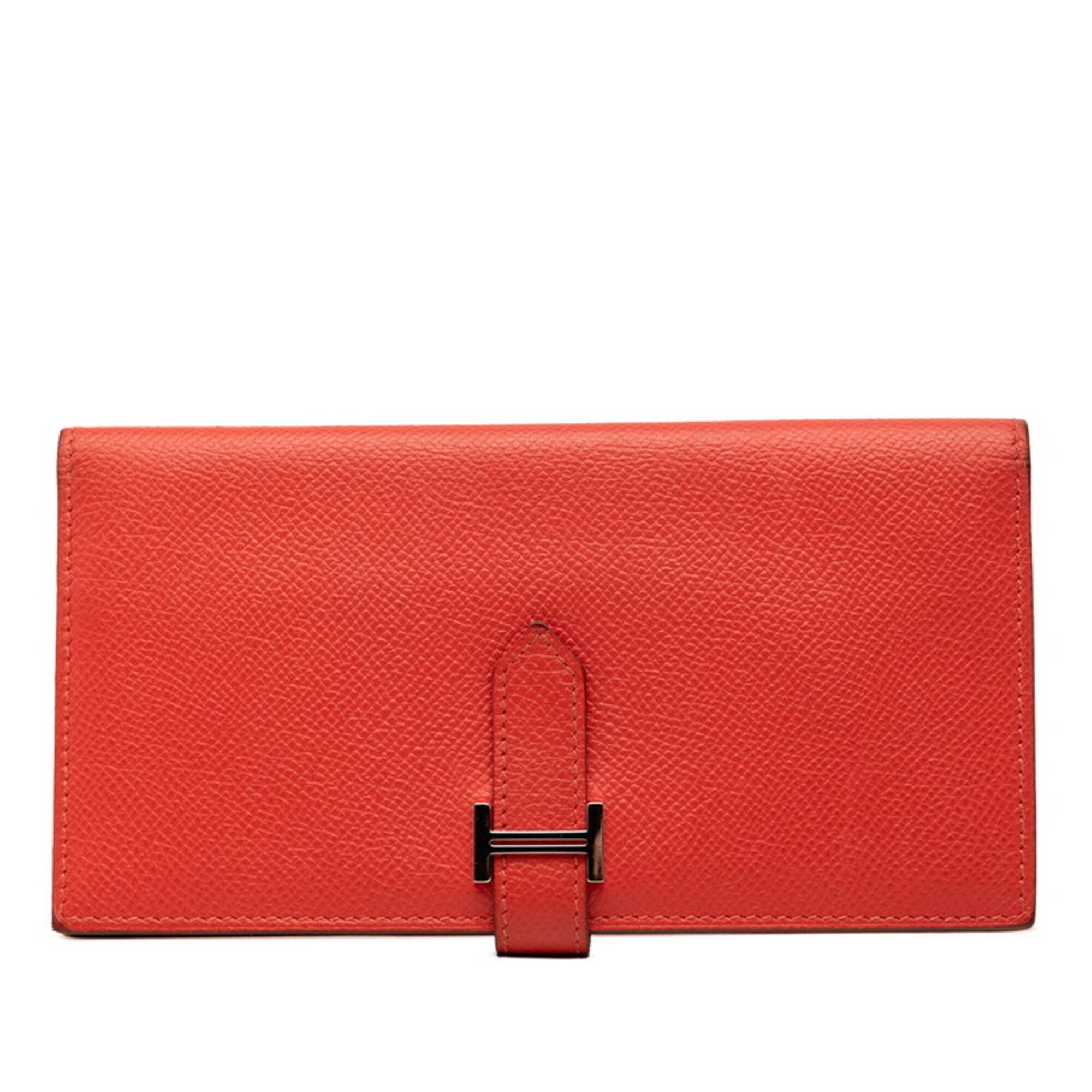 Hermes Red Color Rose Jaipur Epsom Leather Long Wallet (Bi-Fold) (Pre-Owned)