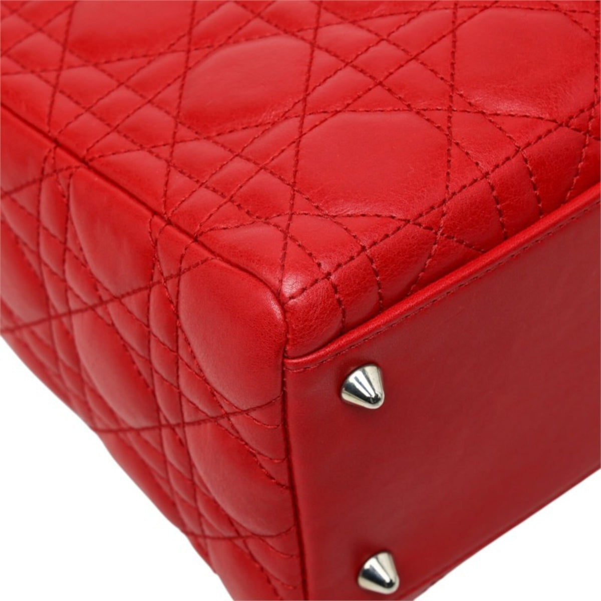 Christian Dior Lady Dior Red Color Leather Handbag Shoulder Bag (Pre-Owned)