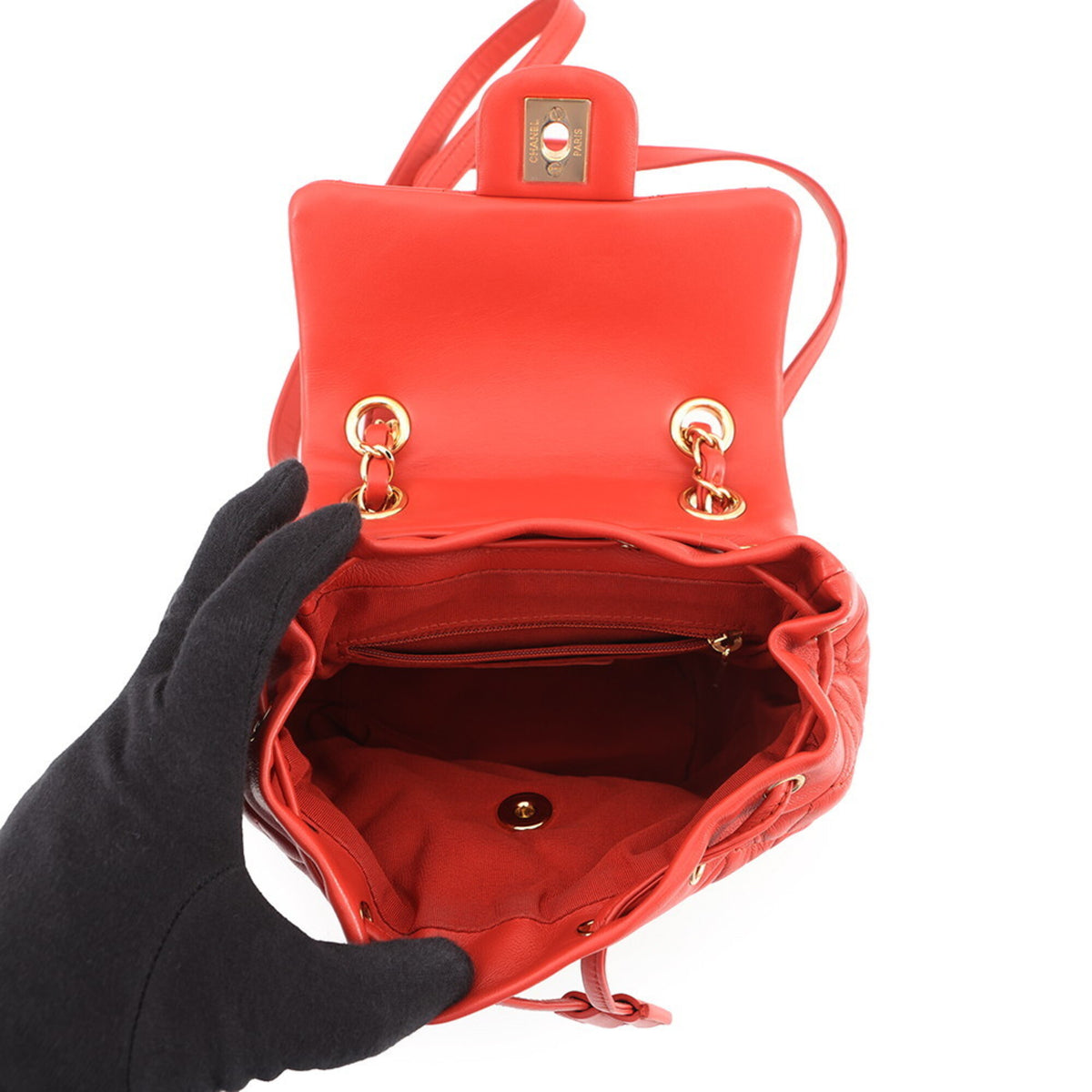 Chanel Dark Orange Leather Backpack Handbag (Pre-Owned)
