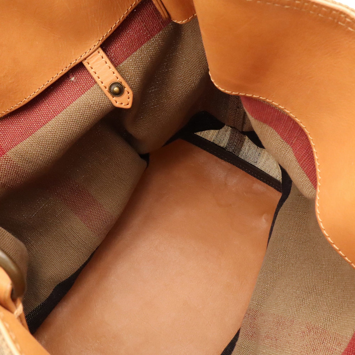 Burberry Black Brown Red Color Canvas Leather Shoulder Bag (Pre-Owned)