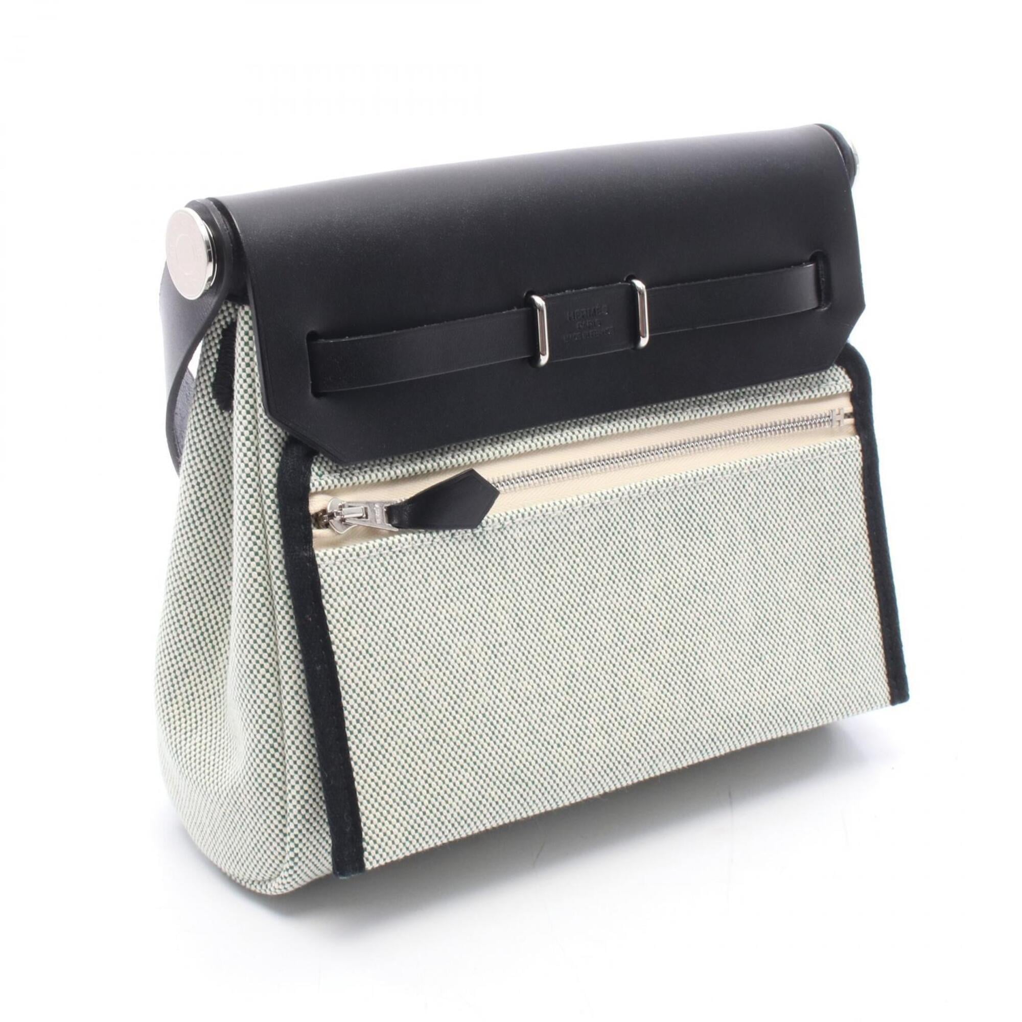Hermes Black Green White Toile H Handbag Shoulder Bag (Pre-Owned)