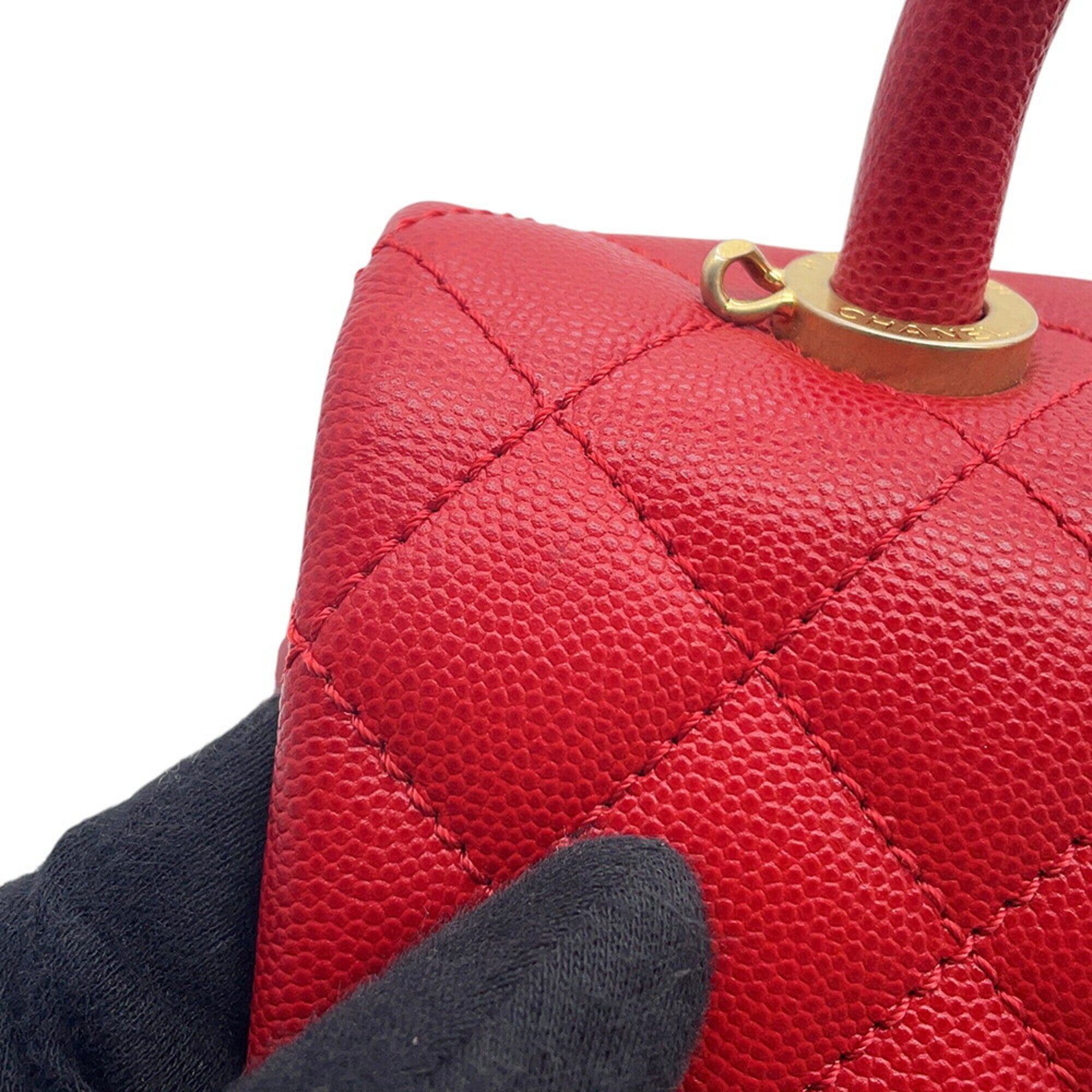 Chanel Red Color Grained Calfskin Handbag Shoulder Bag (Pre-Owned)