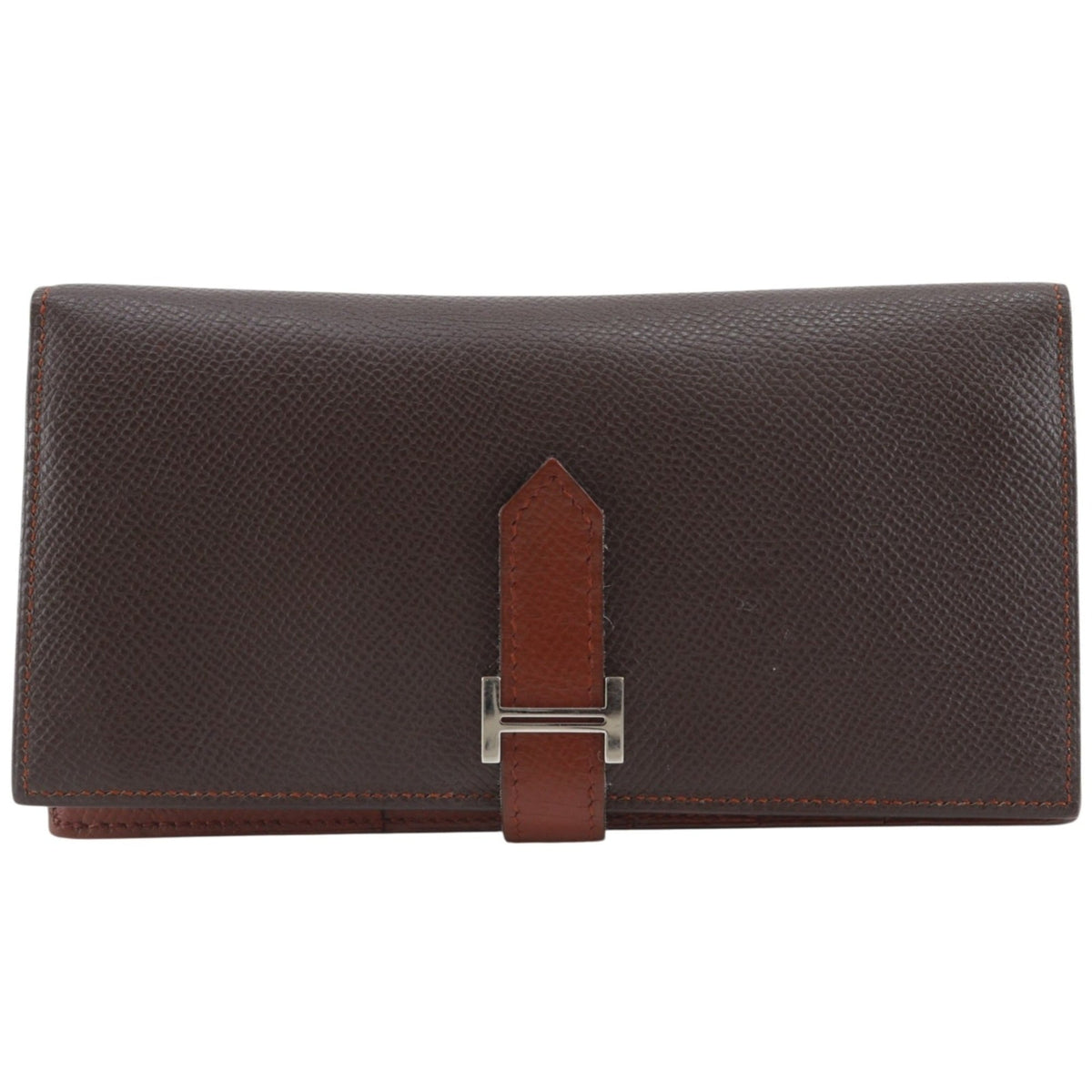 Hermes Bicolor Brown Epsom Leather Long Wallet (Bi-Fold) (Pre-Owned)