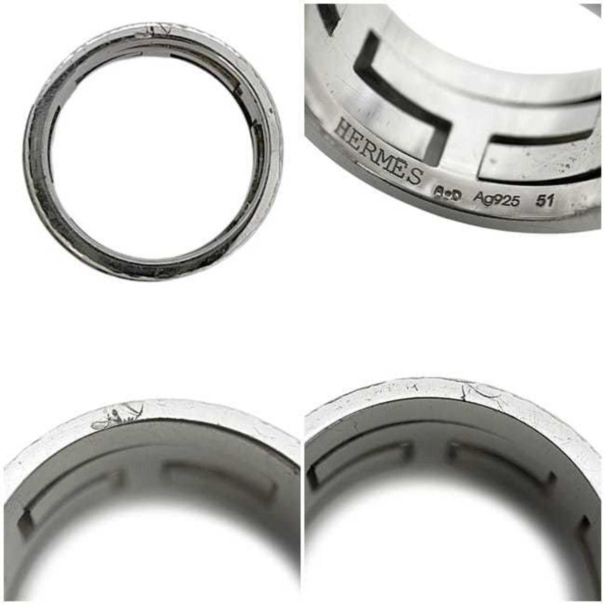 Hermes Silver Pink Silver 925 Band Ring (Pre-Owned)