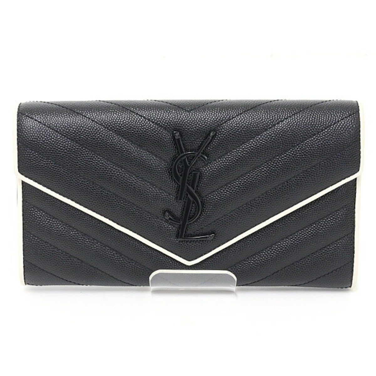 Saint Laurent Black White Leather Long Wallet (Bi-Fold) (Pre-Owned)