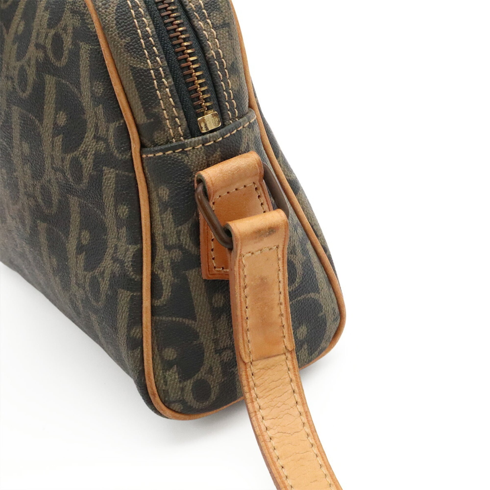 Christian Dior Beige Charcoal Gray Coated Canvas Leather Pochette Shoulder Bag (Pre-Owned)