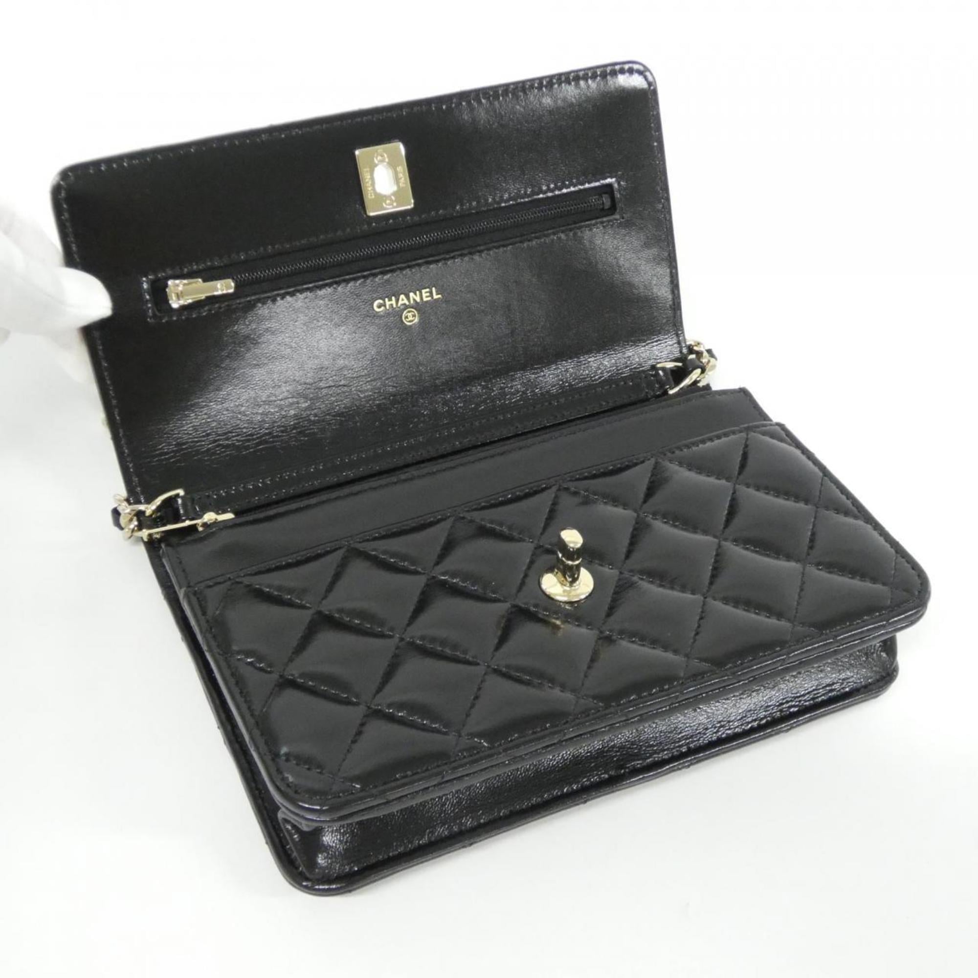 Chanel Black Leather Chain/Shoulder Wallet (Pre-Owned)