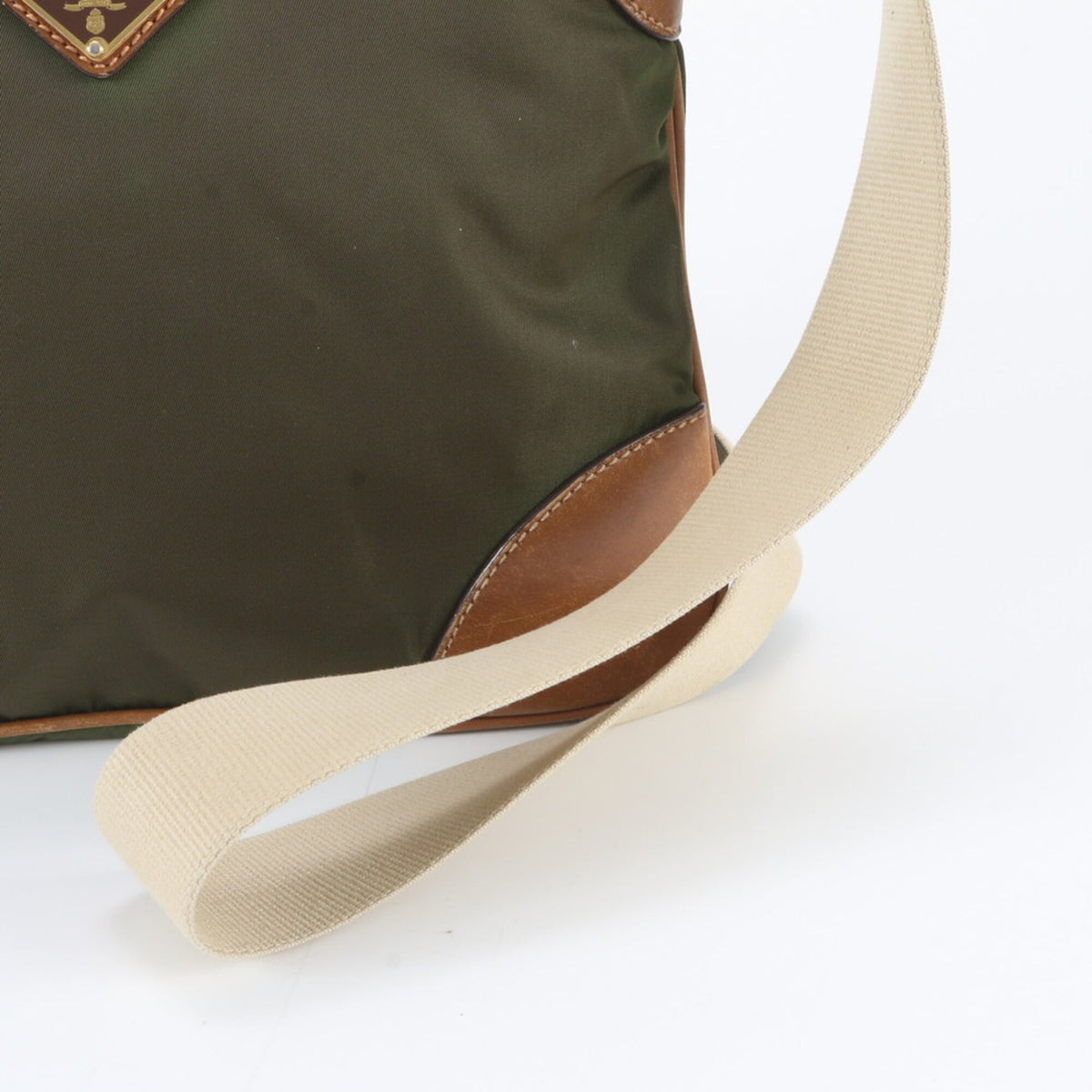 Prada Khaki Leather Nylon Messenger Bag Shoulder Bag (Pre-Owned)