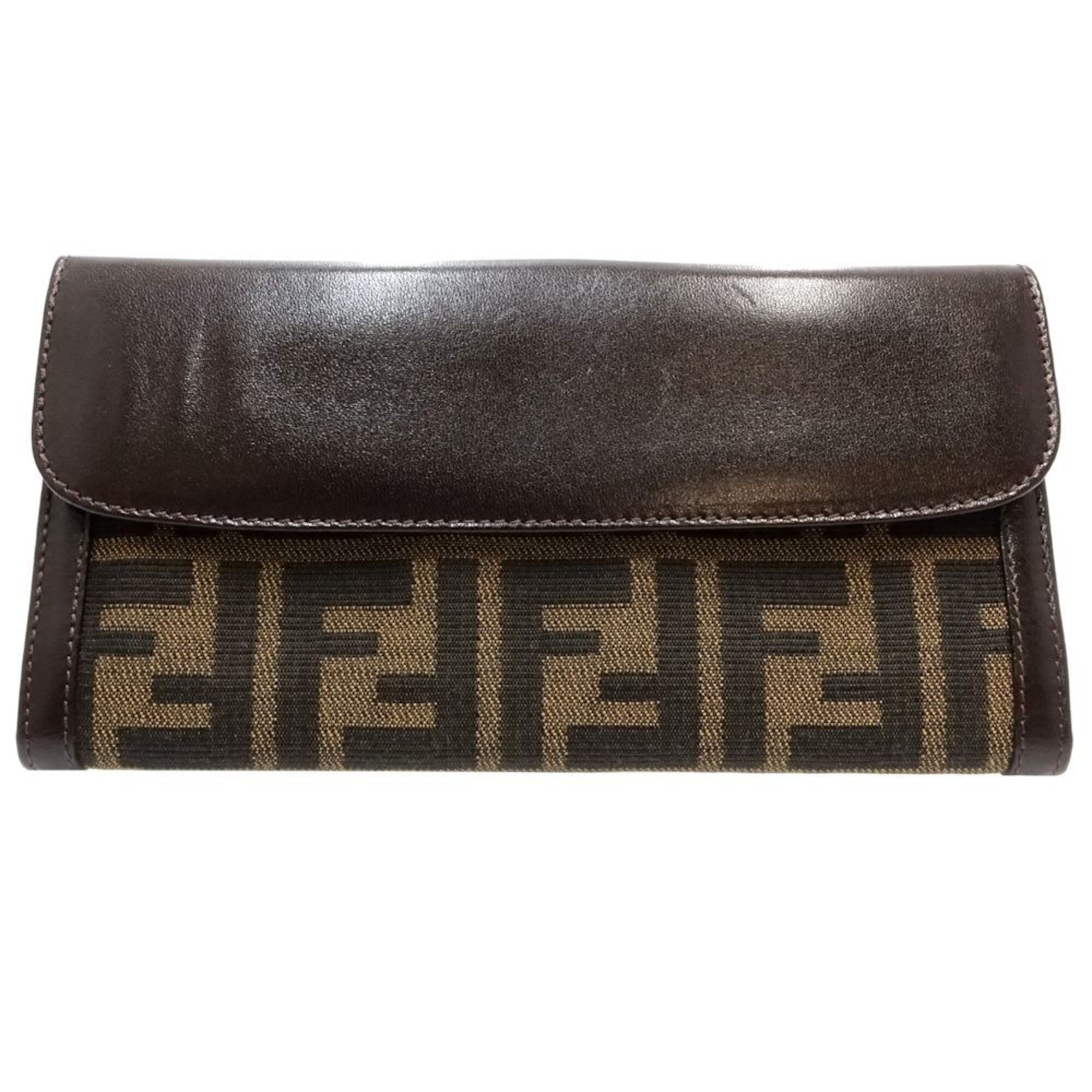 Fendi Zucca Dark Brown Canvas Leather Long Wallet (Bi-Fold) (Pre-Owned)