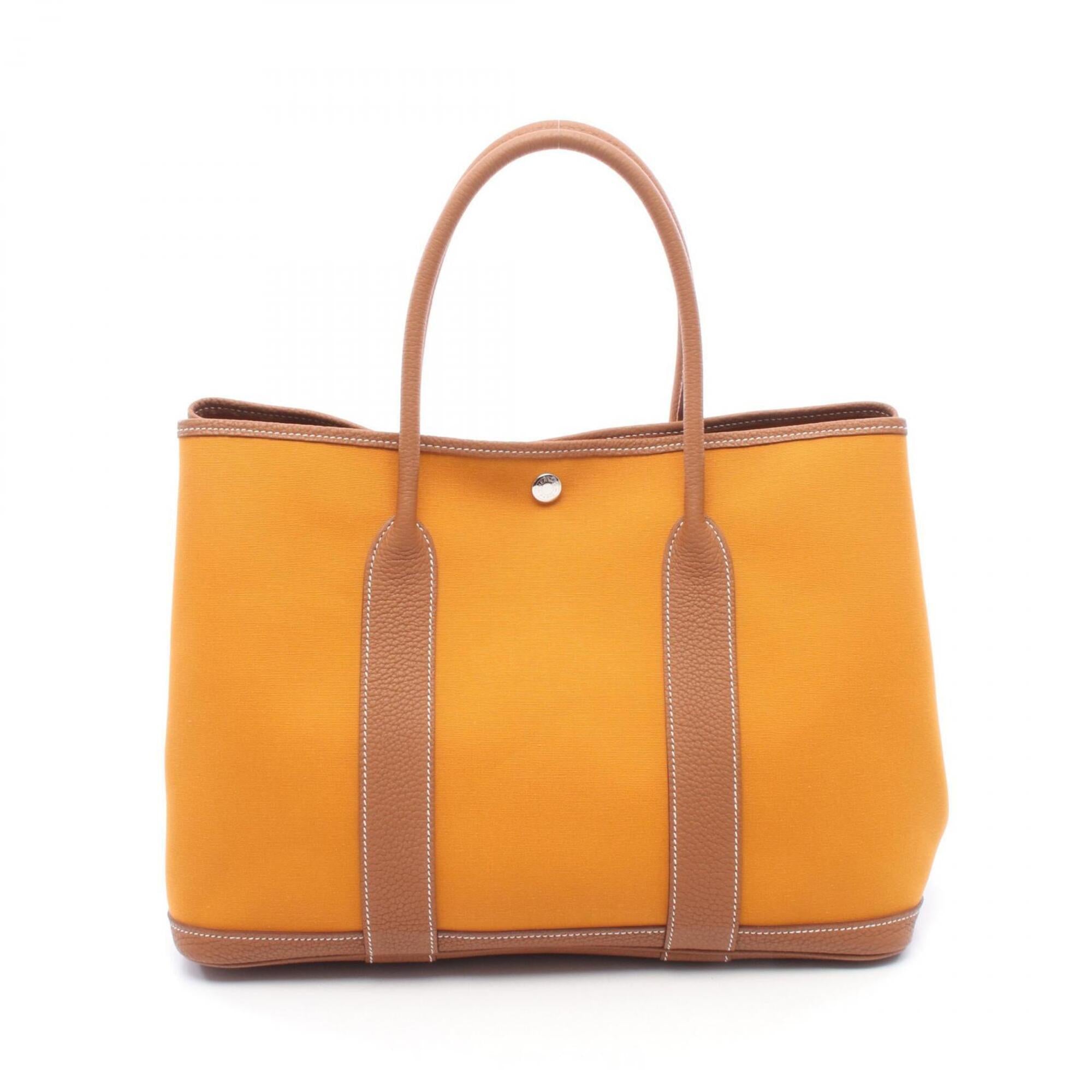 Hermes Brown Orange Saffron Toile Officier Negonda Leather Handbag Tote Bag (Pre-Owned)