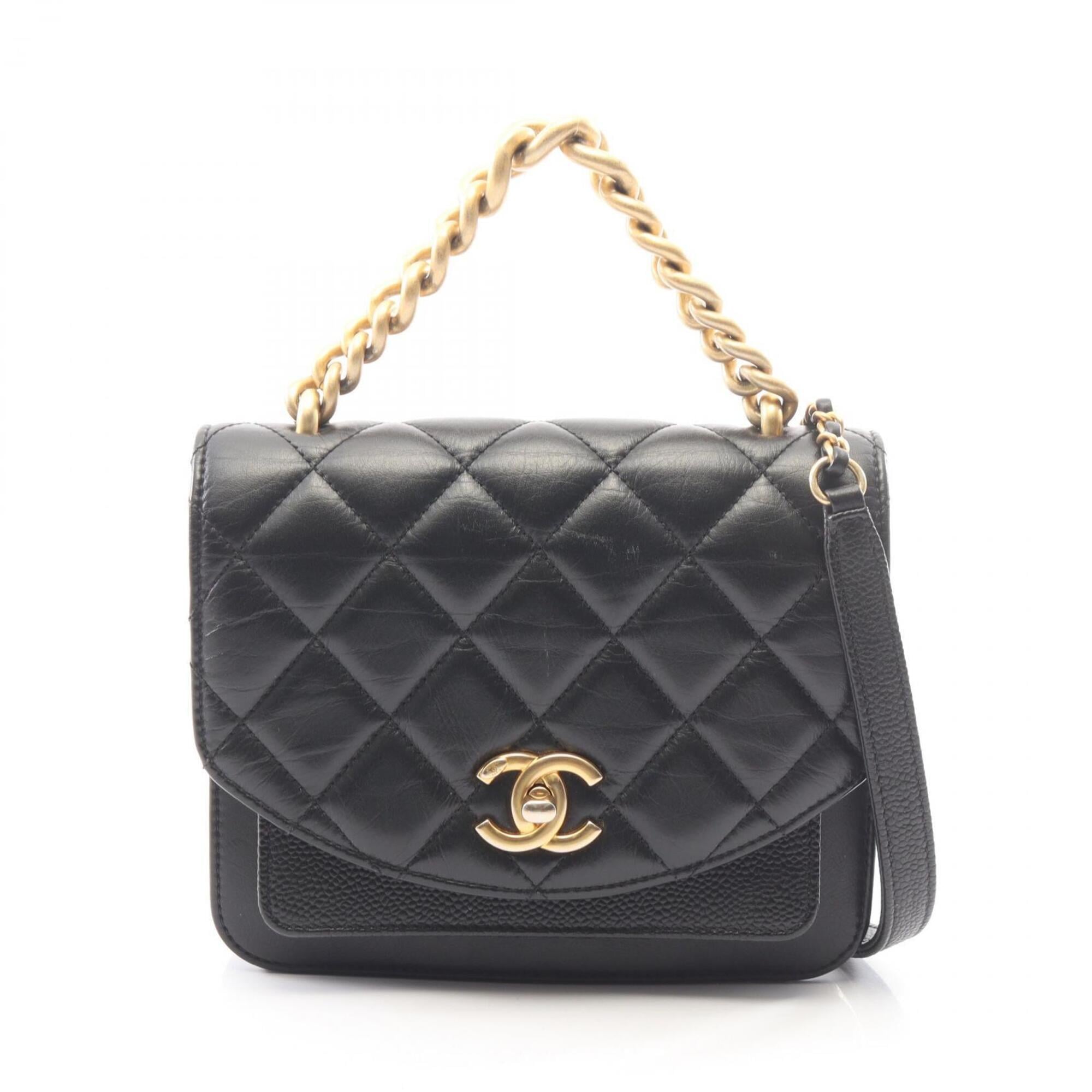 Chanel Black Leather Grained Calfskin Handbag Shoulder Bag (Pre-Owned)
