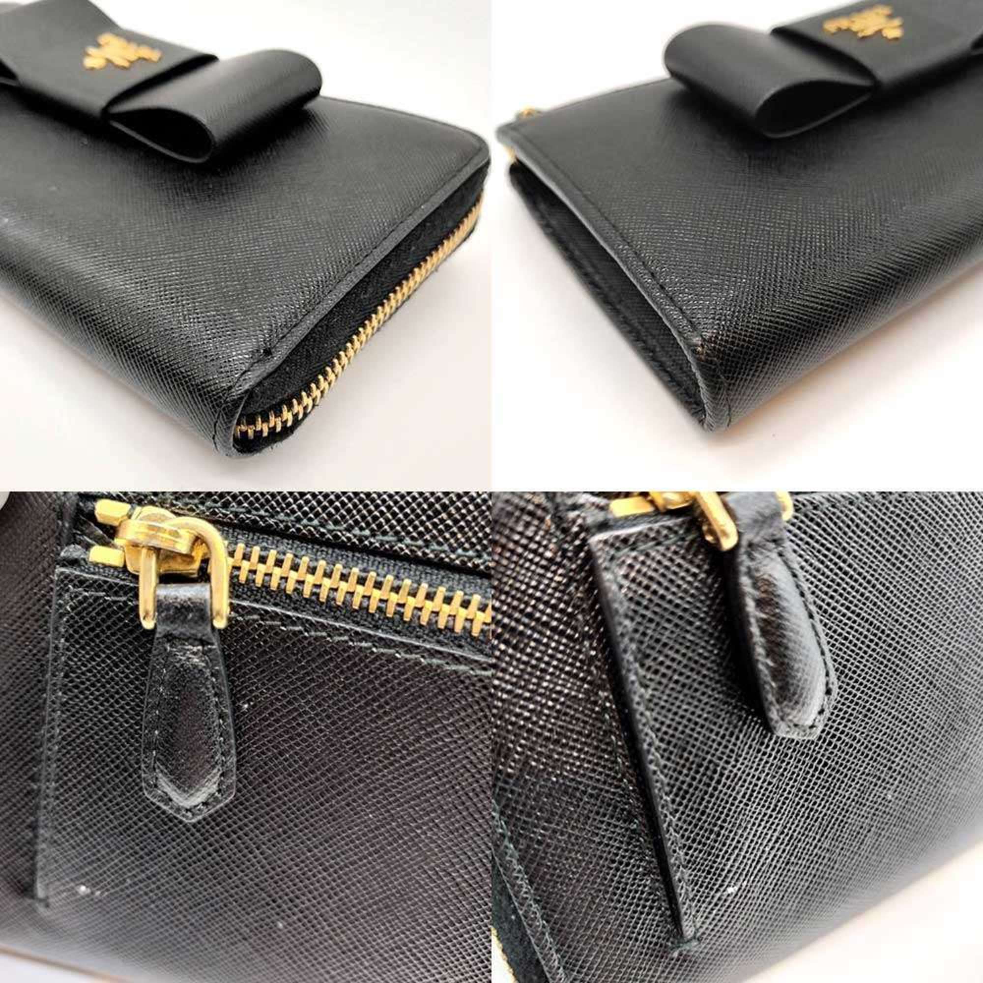 Prada Saffiano Black Saffiano Long Wallet (Bi-Fold) (Pre-Owned)