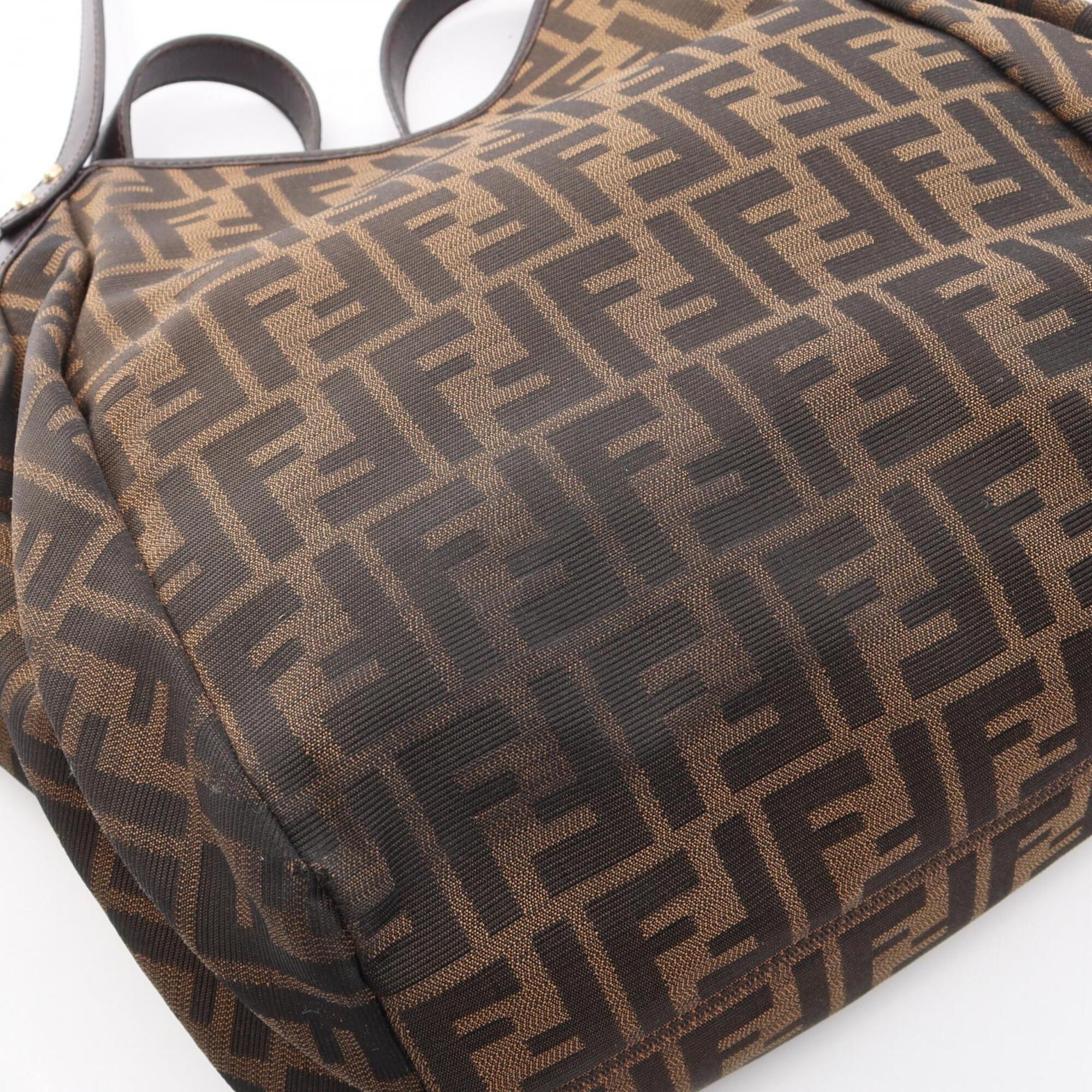 Fendi Beige Black Brown Canvas Leather Handbag (Pre-Owned)