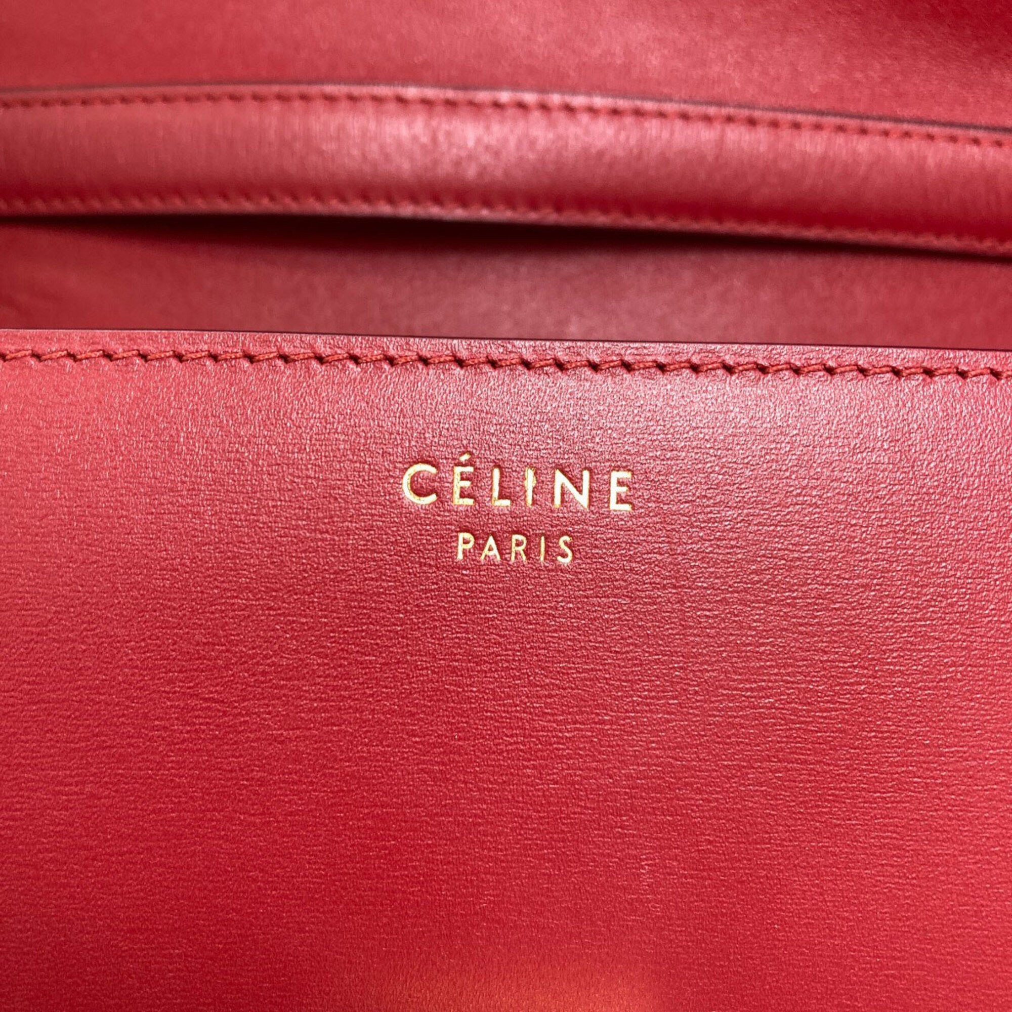 Celine Red Color Leather Shoulder Bag (Pre-Owned)