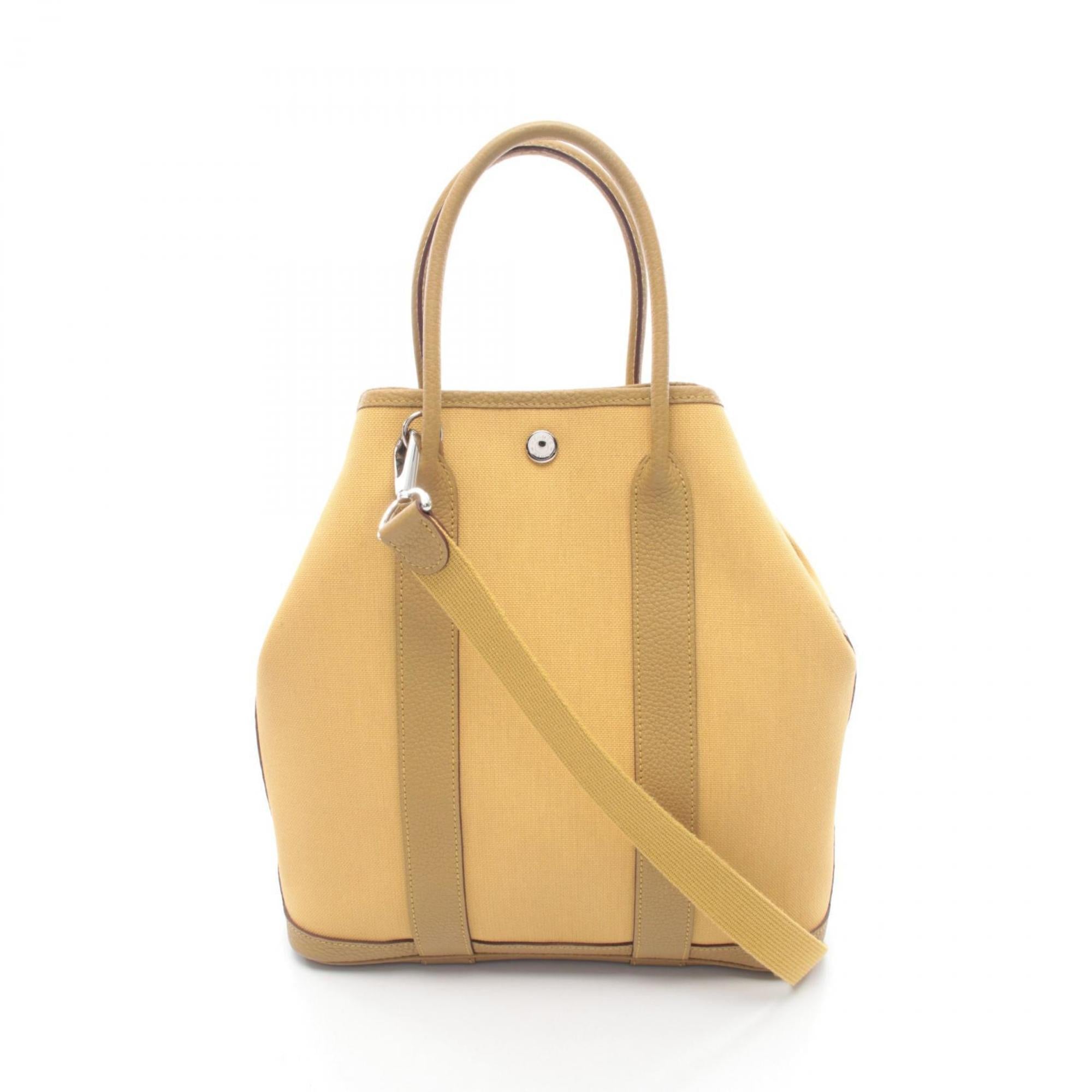 Hermes Beige Yellow Canvas Negonda Leather Toile Officier Handbag Tote Bag (Pre-Owned)