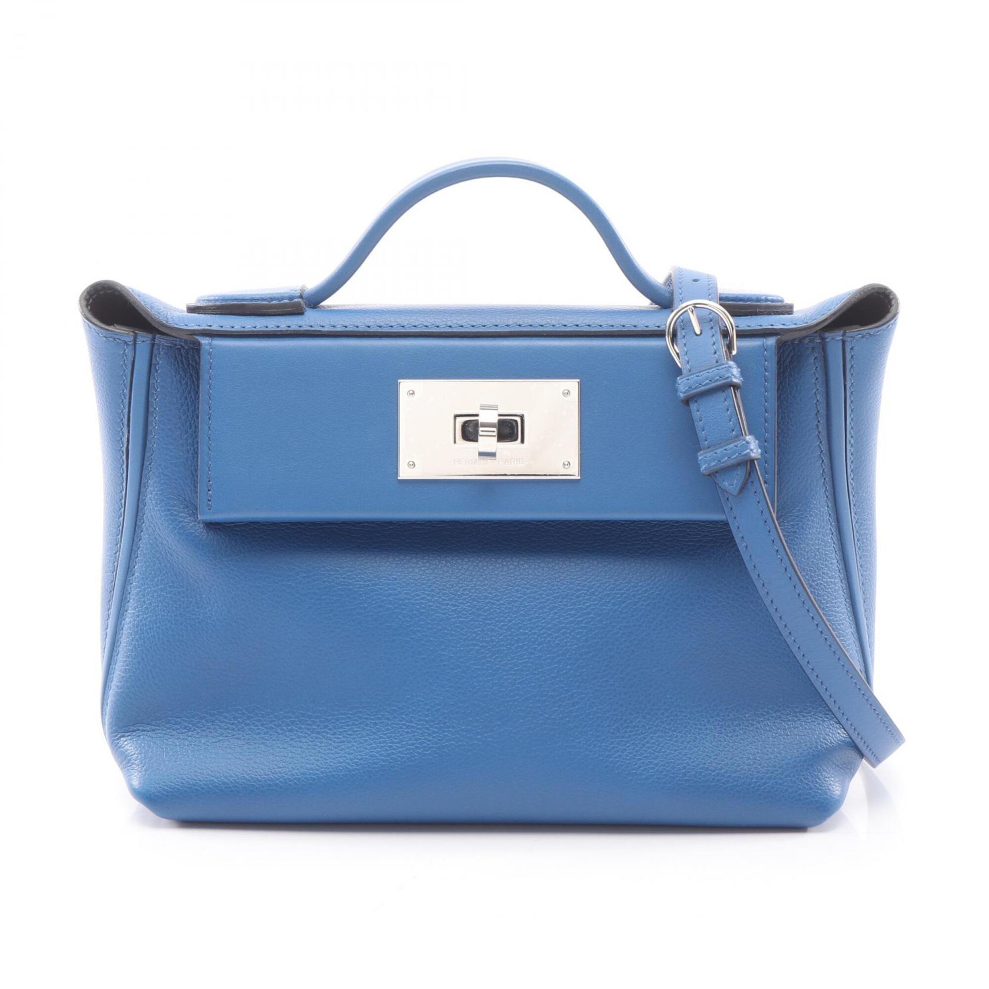 Hermes Blue Brown Swift Leather Evercalf Leather Handbag (Pre-Owned)