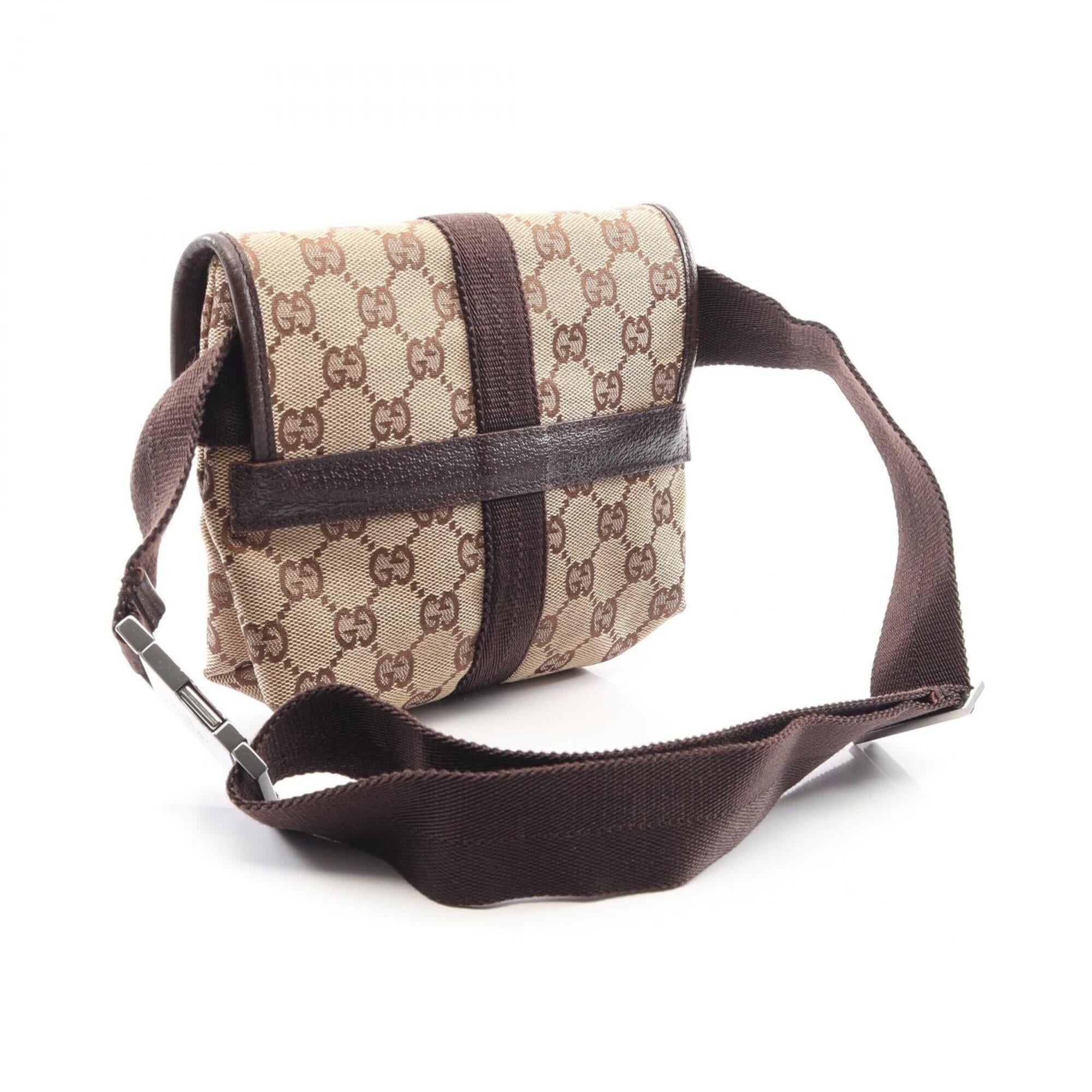 Gucci Beige Brown Canvas Leather Fanny Pack Handbag (Pre-Owned)