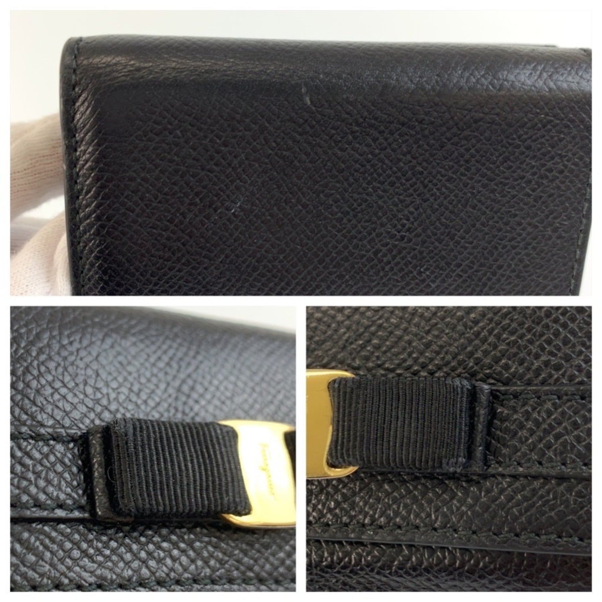 Salvatore Ferragamo Black Leather Wallet (Tri-Fold) (Pre-Owned)