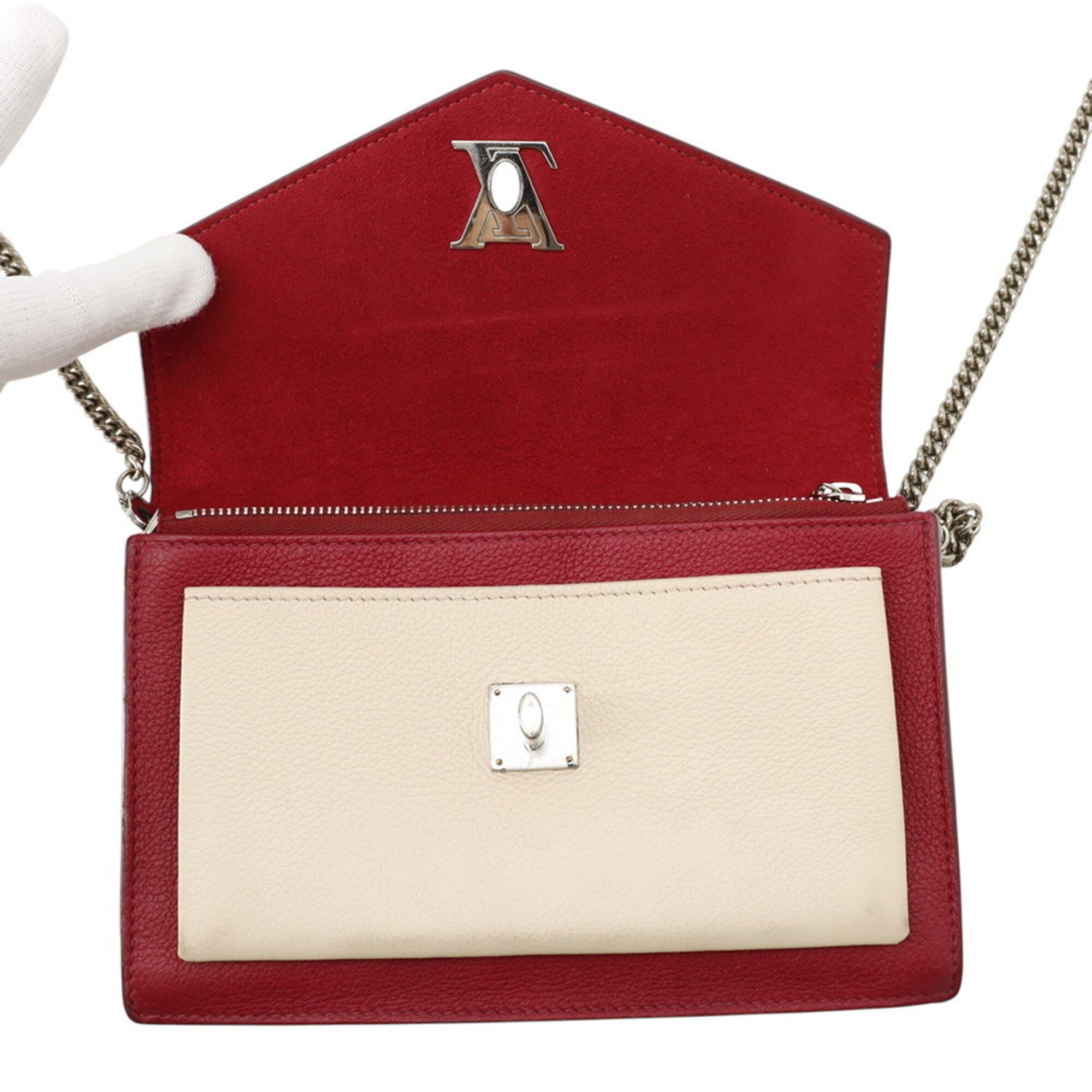 Louis Vuitton Cream Gray Red Color Wine Leather Pochette Shoulder Bag (Pre-Owned)