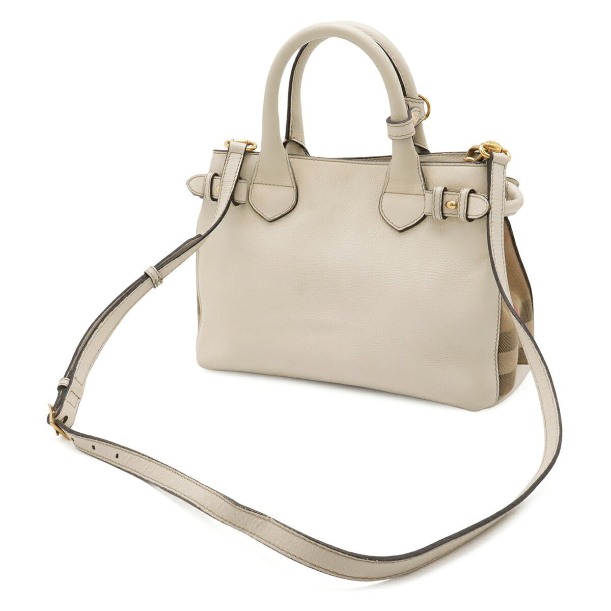 Burberry Brown Ivory Leather Canvas Handbag Shoulder Bag (Pre-Owned)